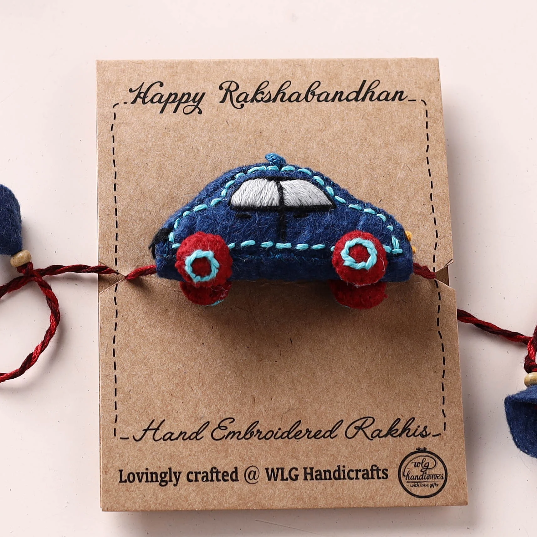 Car - Hand Embroidered Felt Rakhi for Kids 34 - Image 3