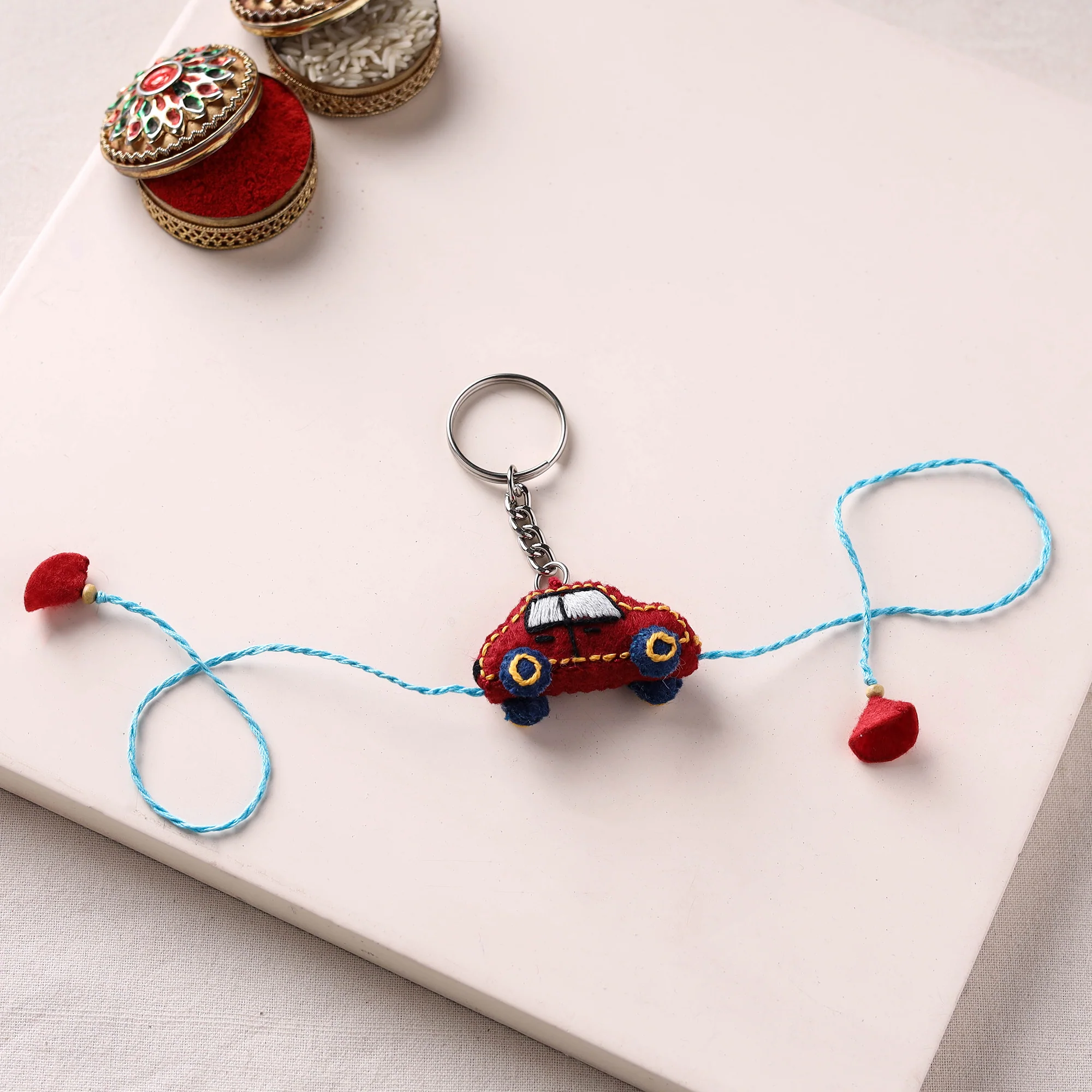 Car - Hand Embroidered Felt Rakhi for Kids 35 - Image 2