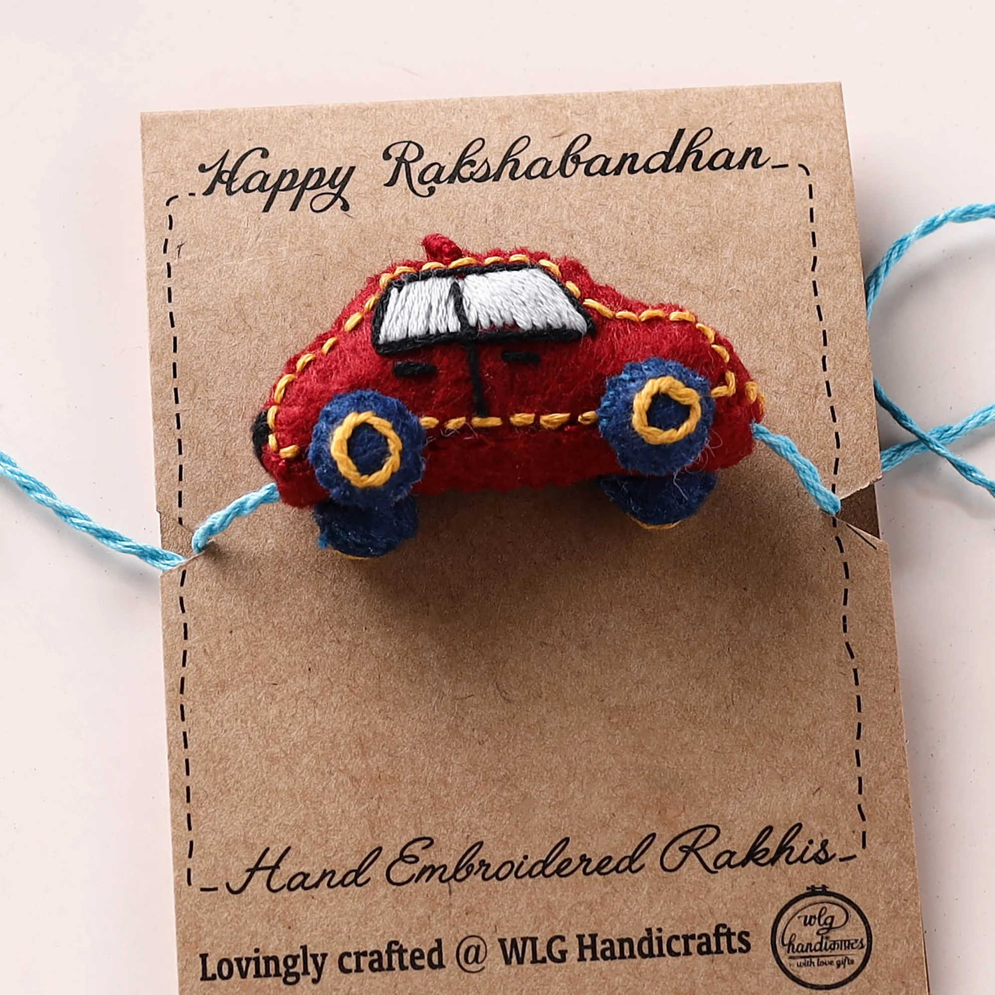 Car - Hand Embroidered Felt Rakhi for Kids 35 - Image 3