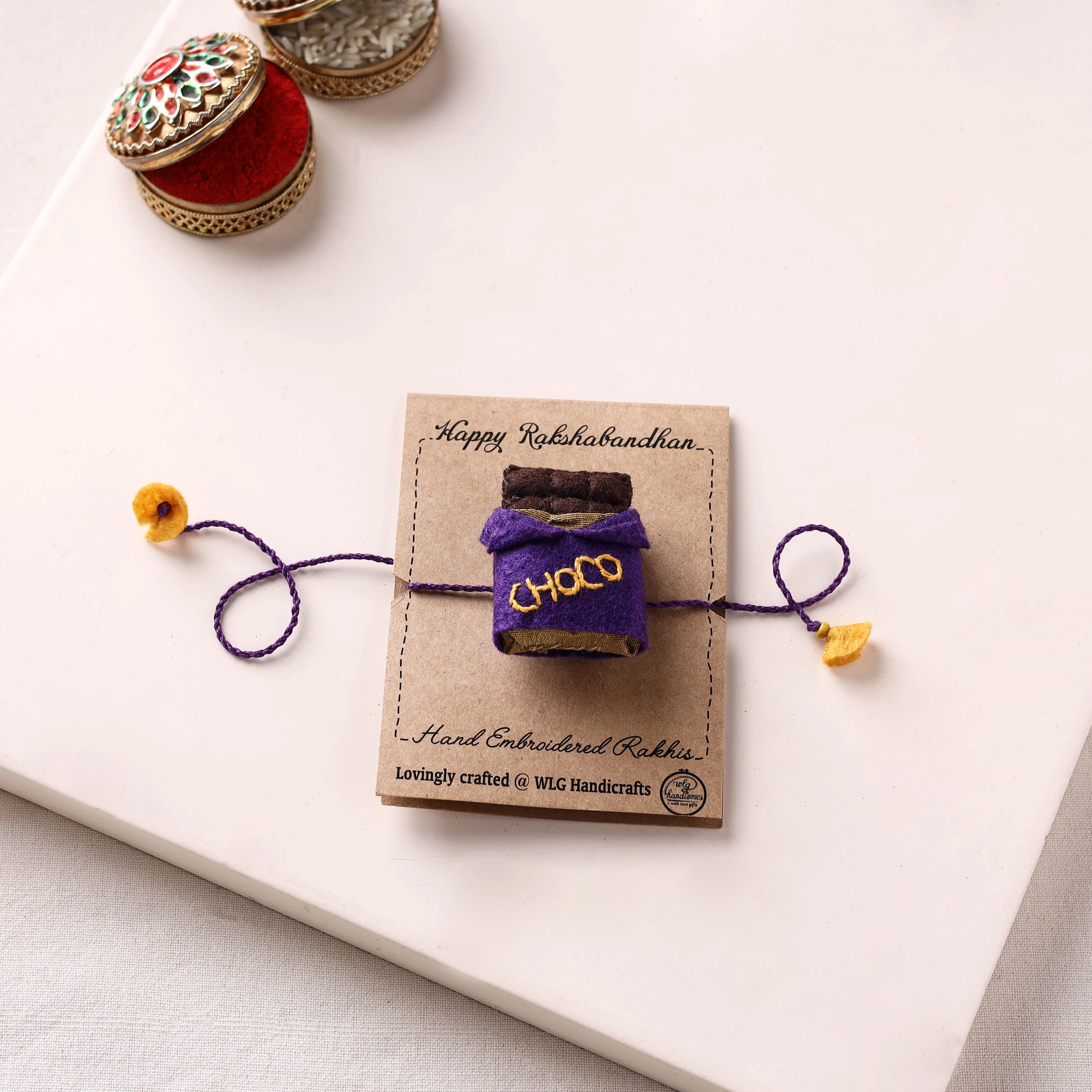 Chocolate - Hand Embroidered Felt Rakhi for Kids 38