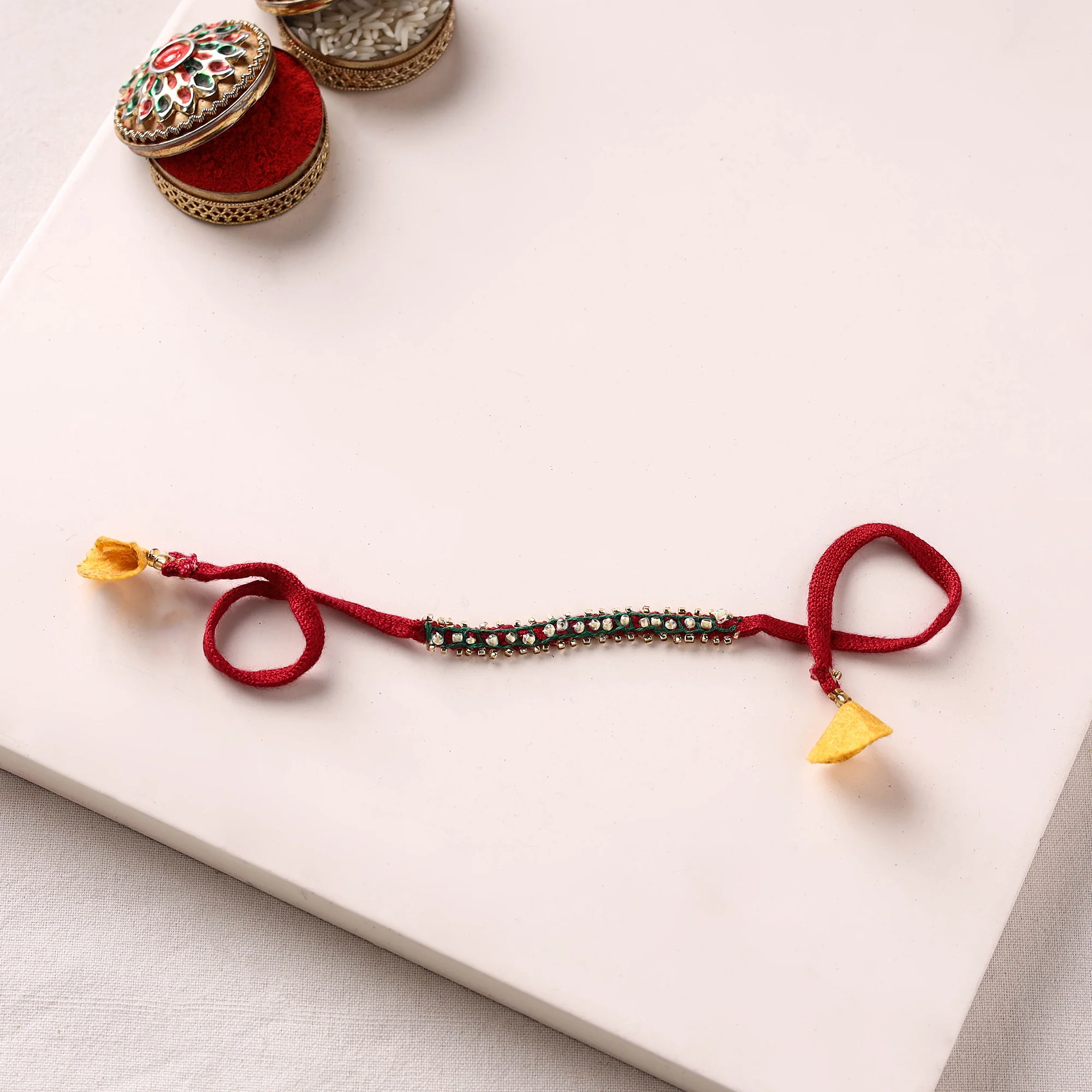 Hand Embroidered Bead Work Chain Stitch Rakhi 46 - Image 2