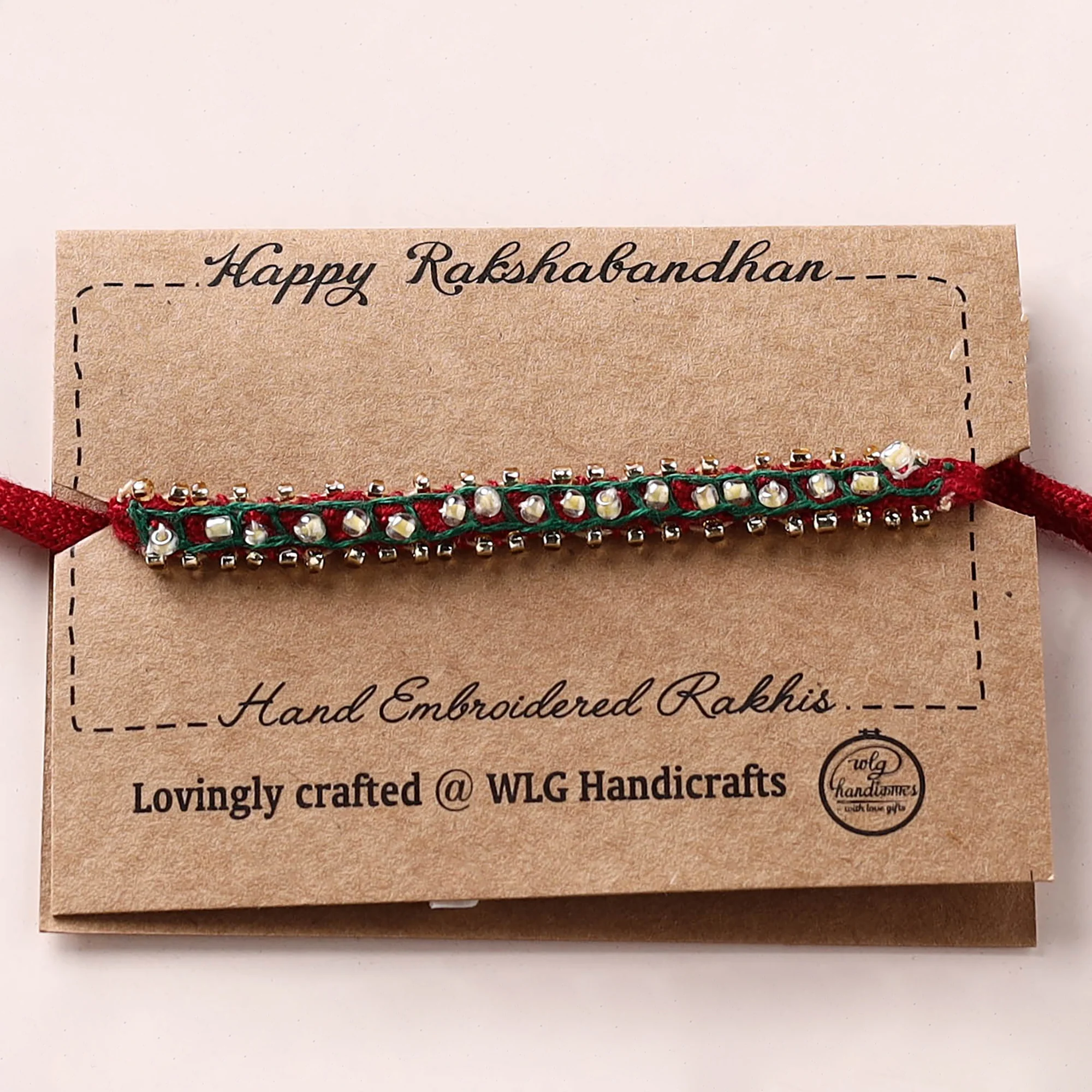 Hand Embroidered Bead Work Chain Stitch Rakhi 46 - Image 3