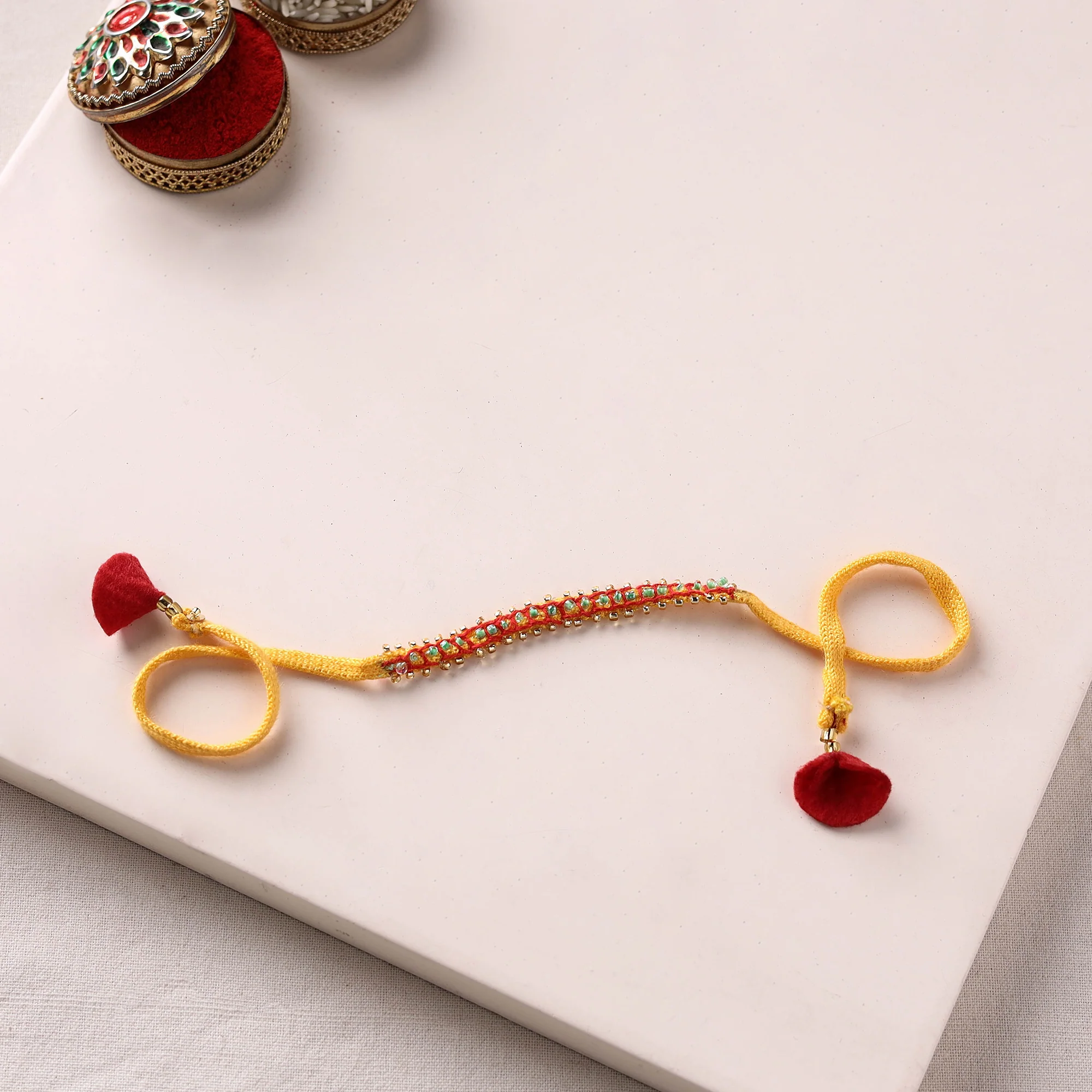 Hand Embroidered Bead Work Chain Stitch Rakhi 47 - Image 2