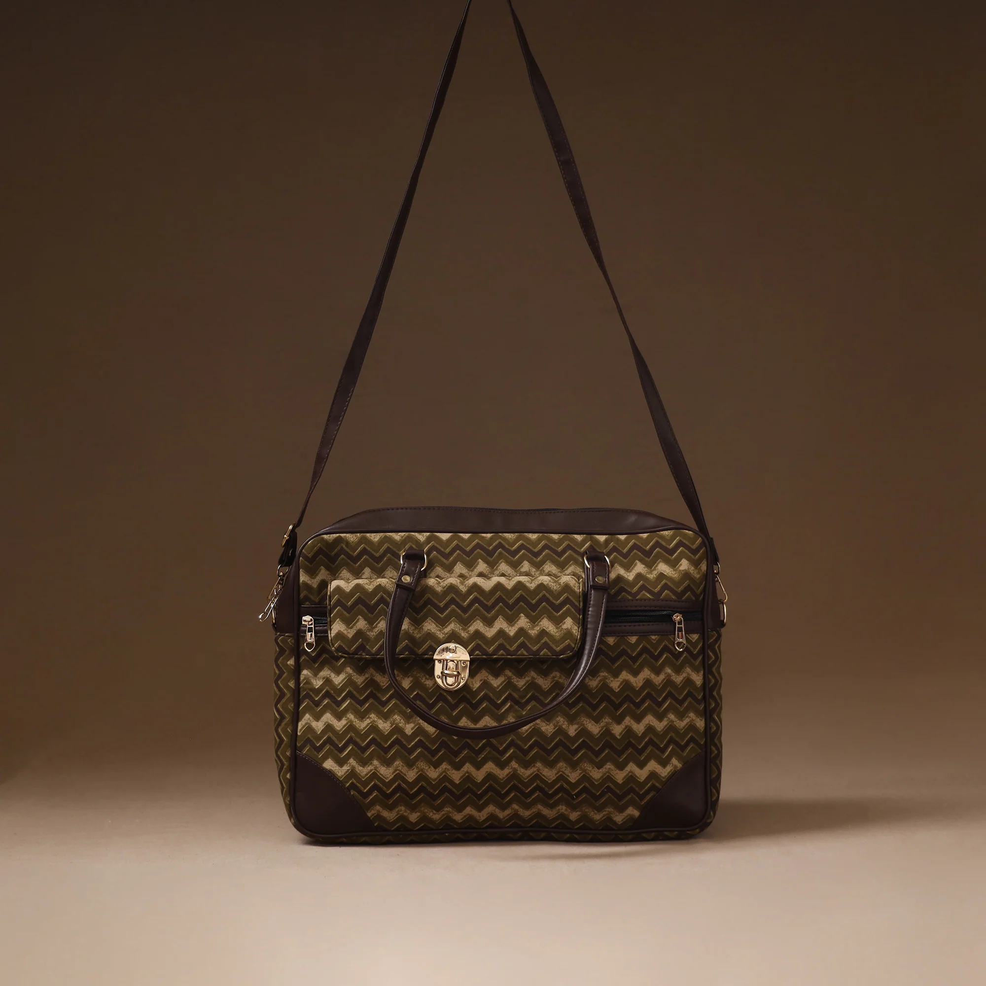Brown - Handcrafted Printed Laptop Bag 14 - Image 2