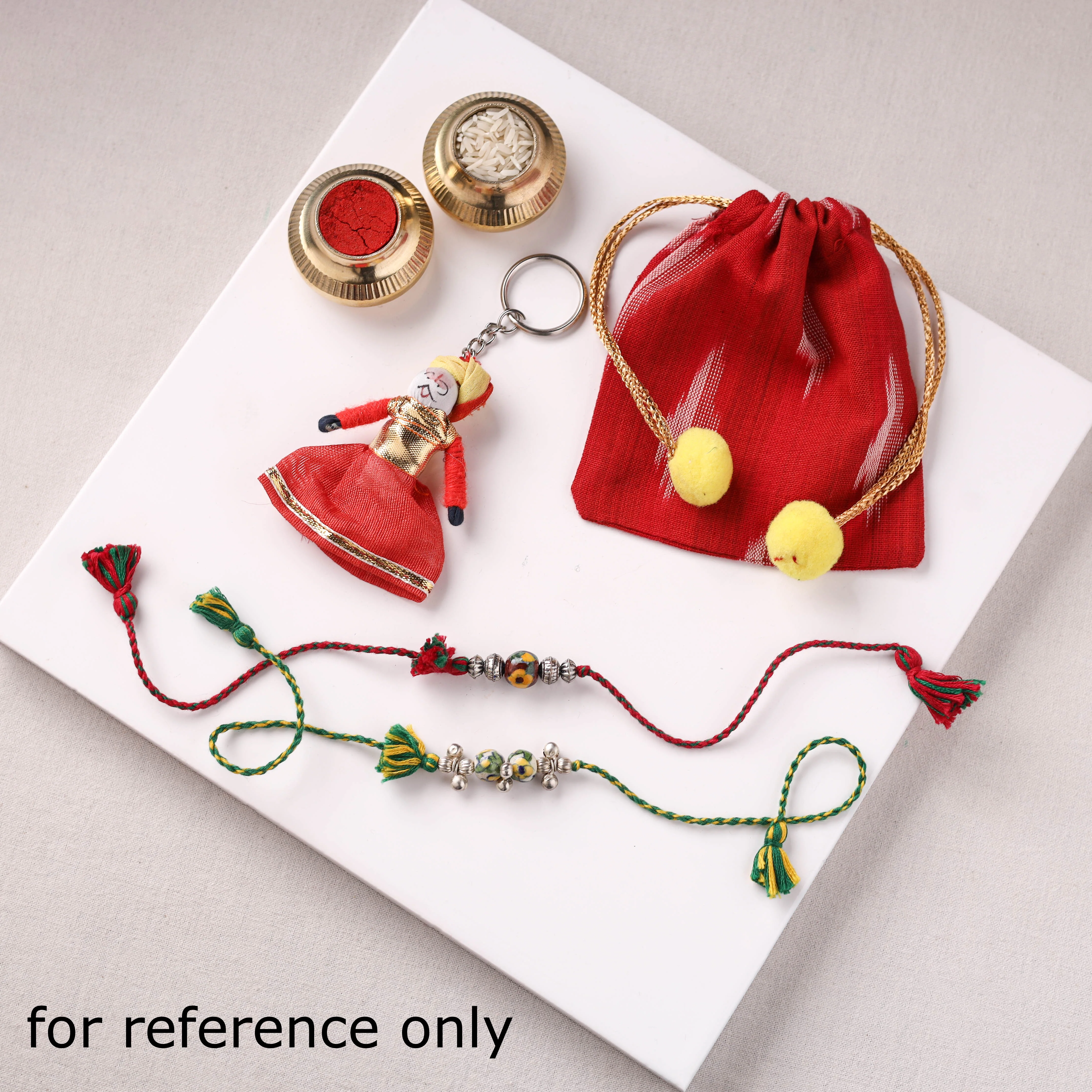 Handcrafted Patwa Threadwork Blue Pottery Beads Rakhi 06 - Image 3