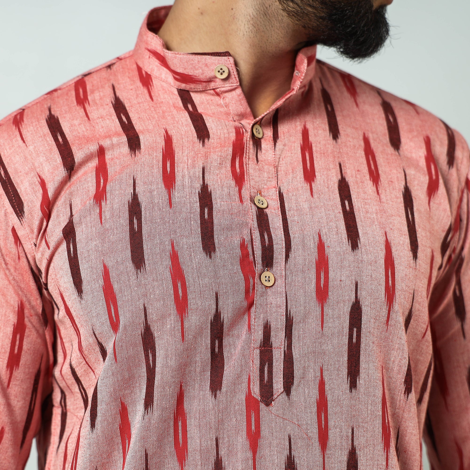 Peach Pochampally Ikat weave Cotton Men's Short Kurta - Image 3