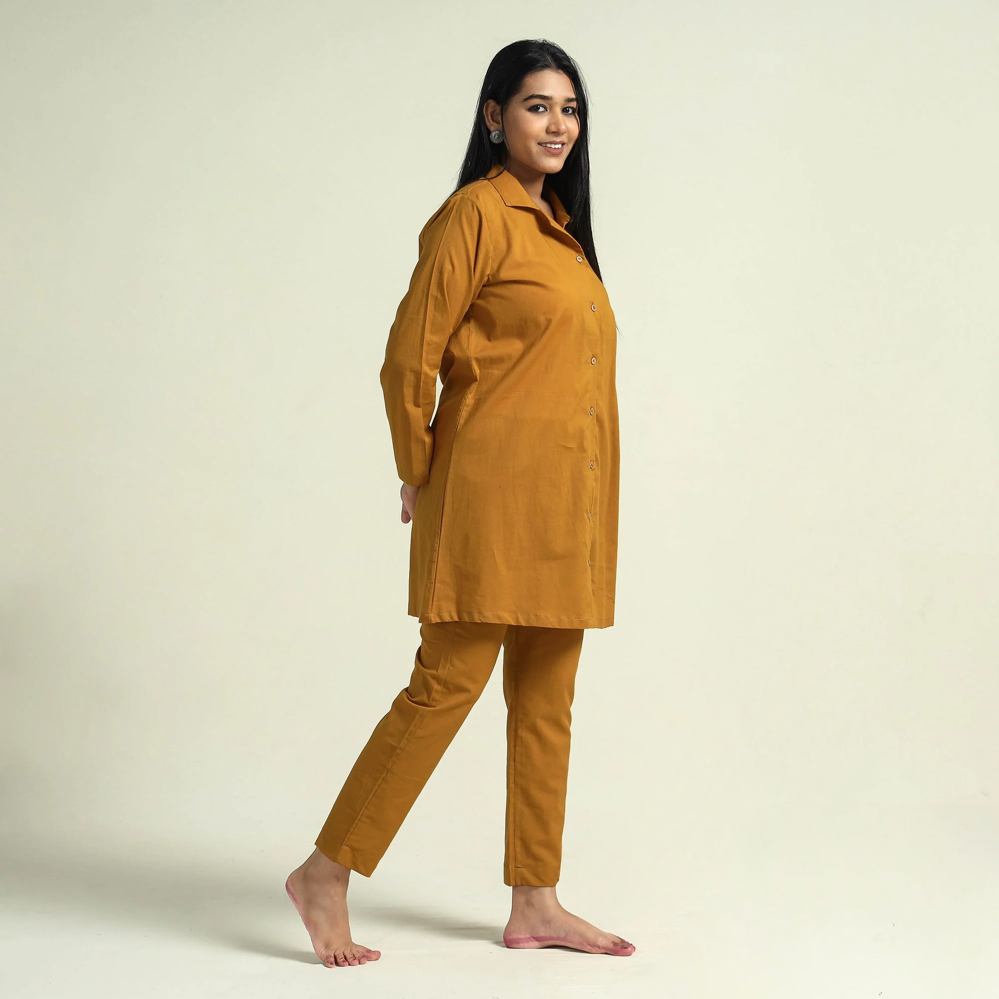 Yellow - Mustard - Plain Dyed Cotton Co-Ord Set - Image 3