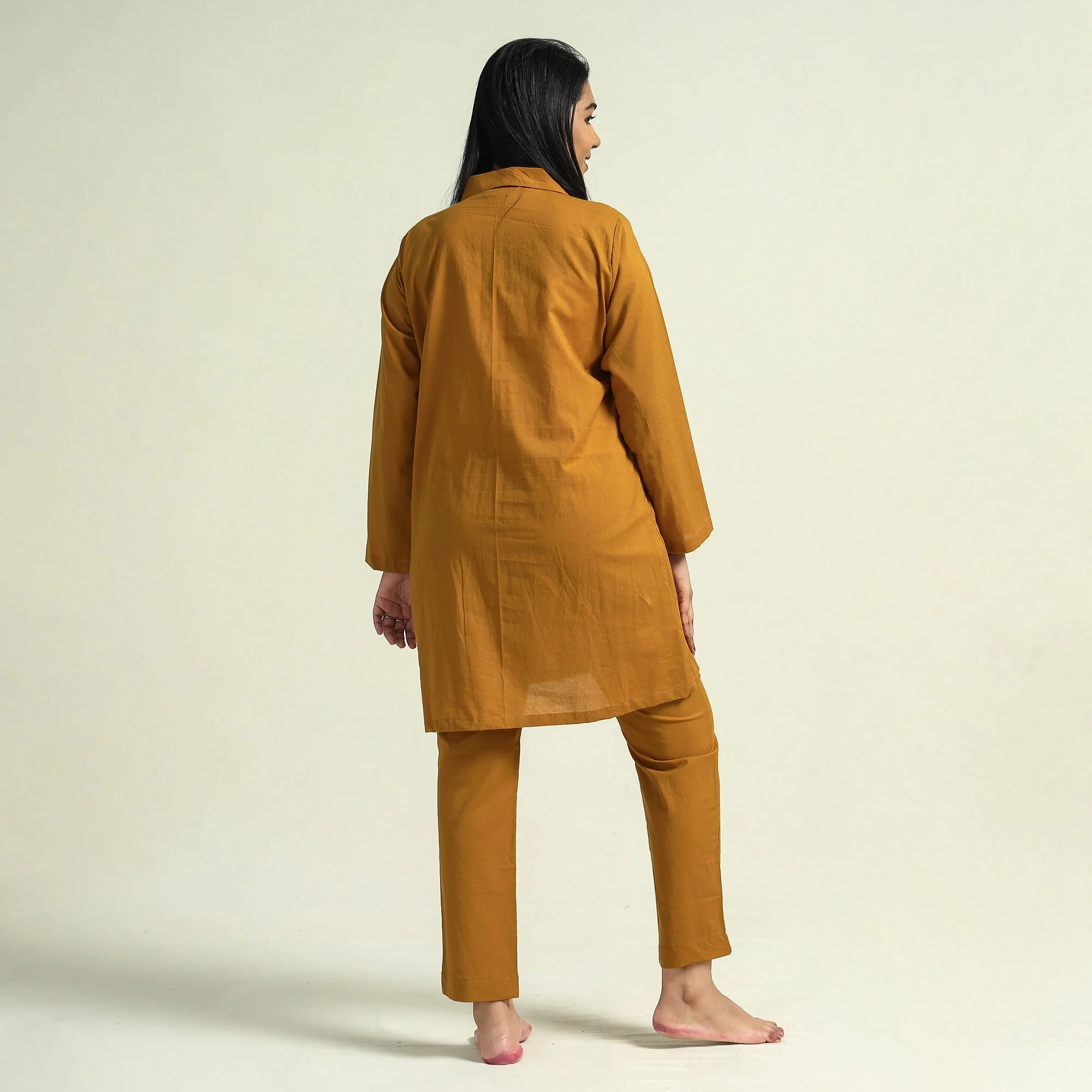 Yellow - Mustard - Plain Dyed Cotton Co-Ord Set - Image 6