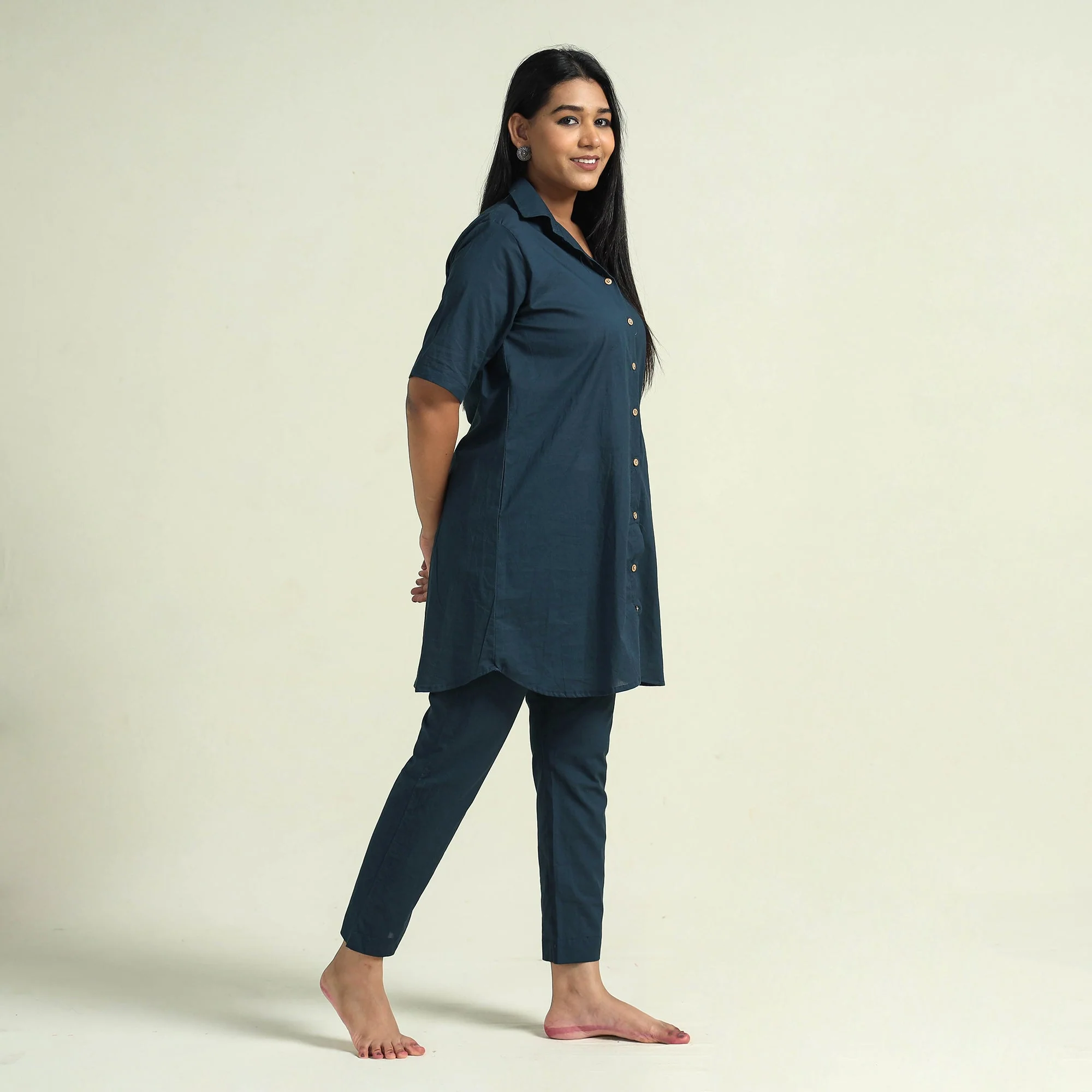 Prussian Blue - Plain Dyed Cotton Co-Ord Set - Image 3