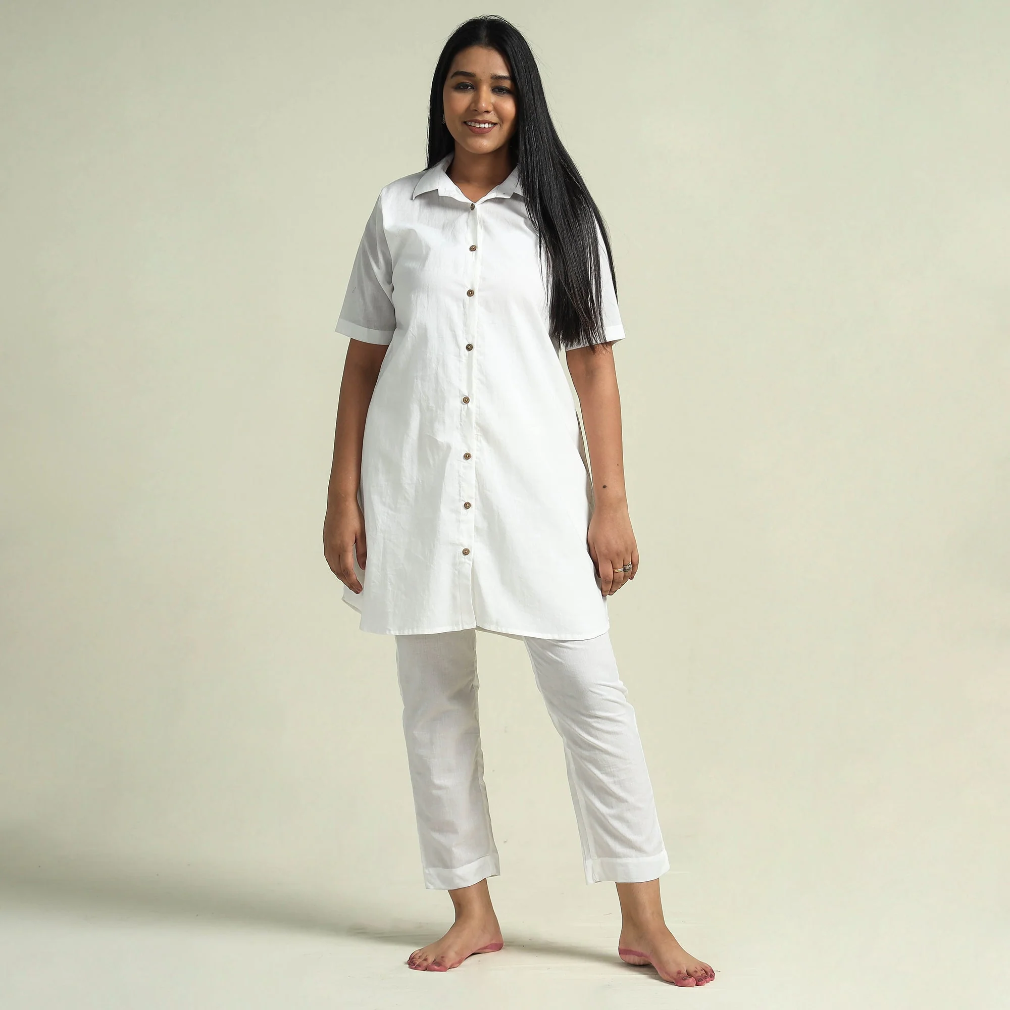 White - Plain Dyed Cotton Co-Ord Set