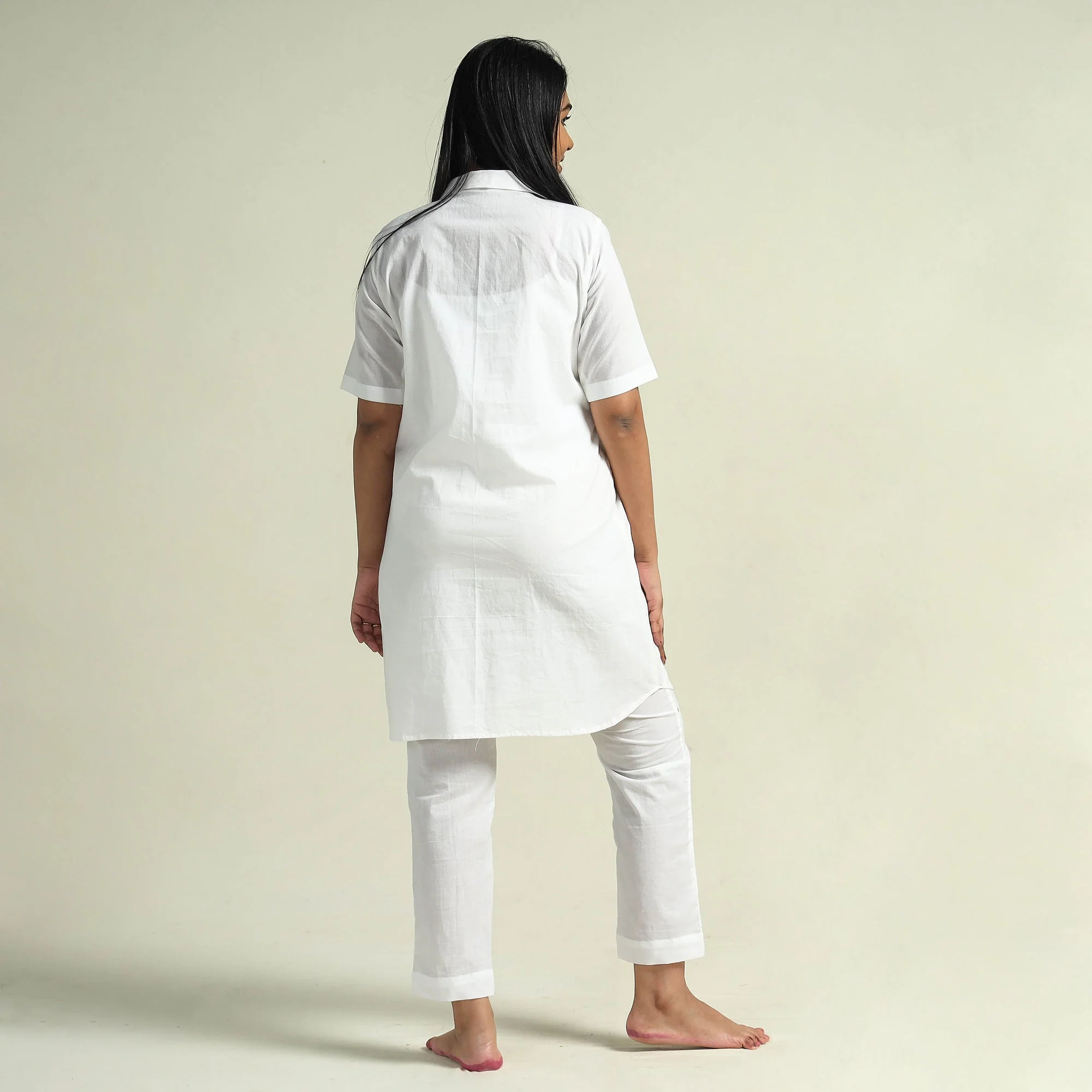 White - Plain Dyed Cotton Co-Ord Set - Image 6