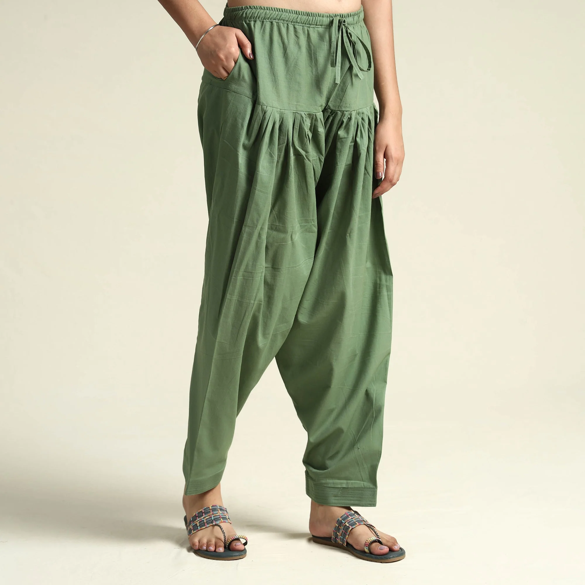 Forest Green - Cotton Elasticated Salwar for Women