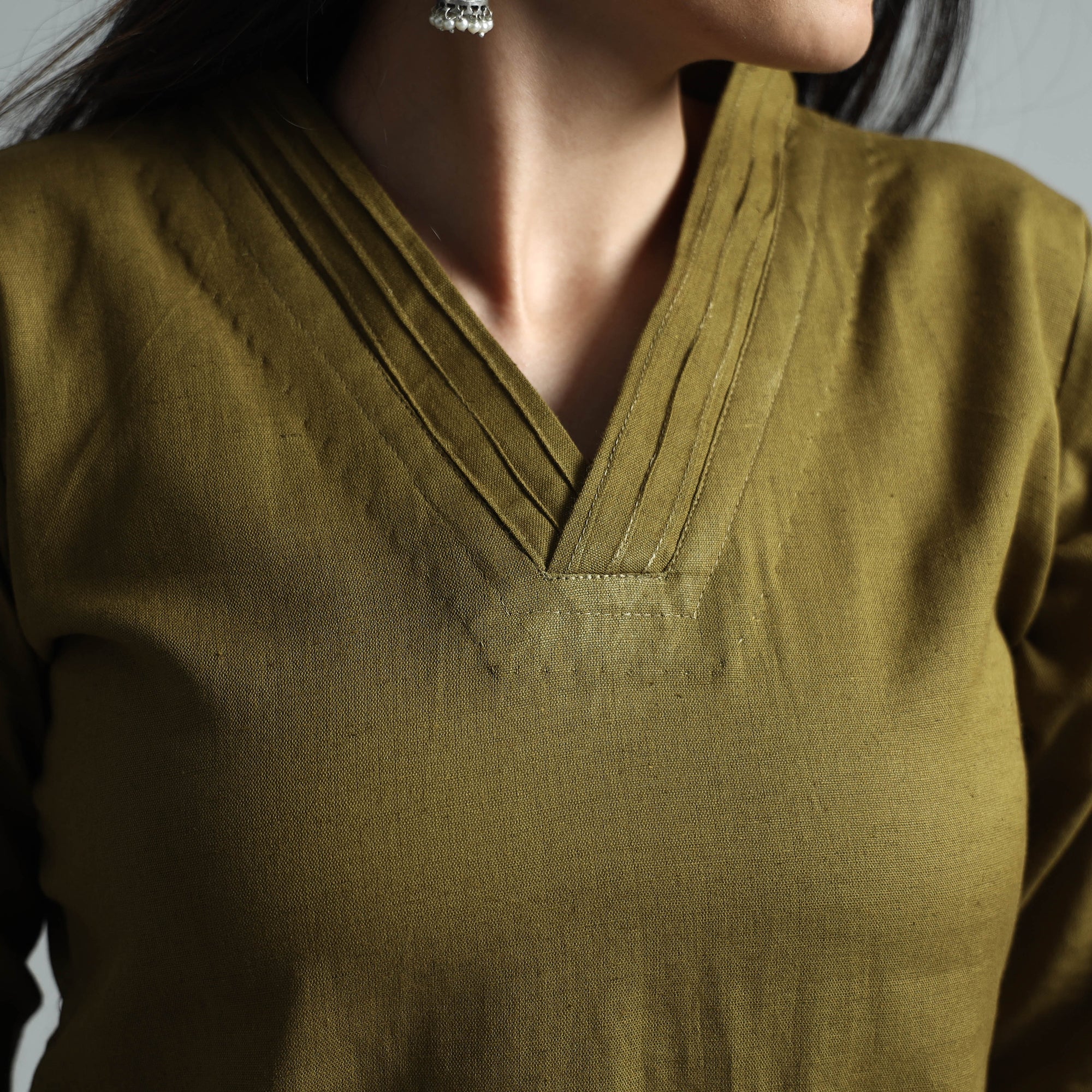 Olive Green Plain Flex Cotton Kurta - Image 5