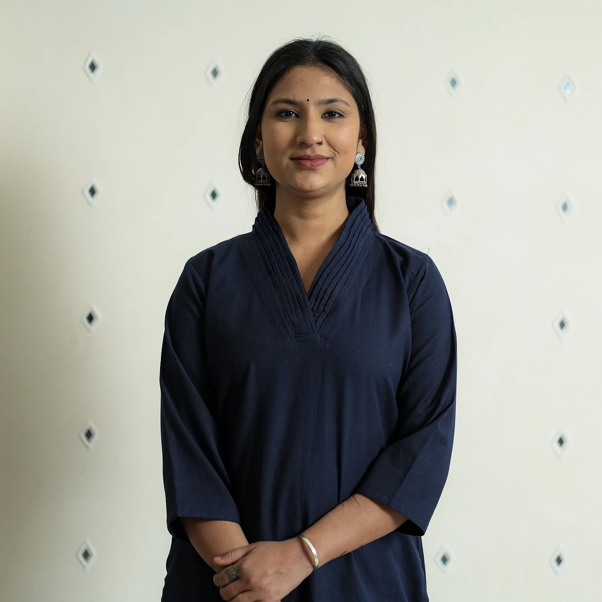 Navy Blue - Plain Flex Cotton Kurta - Image 4