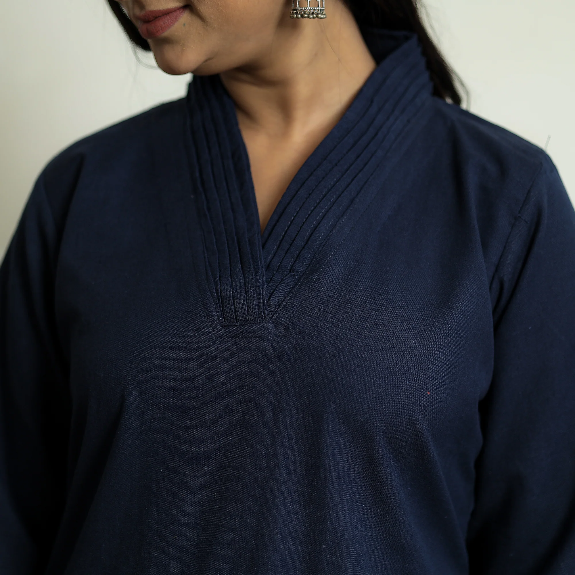 Navy Blue - Plain Flex Cotton Kurta - Image 5