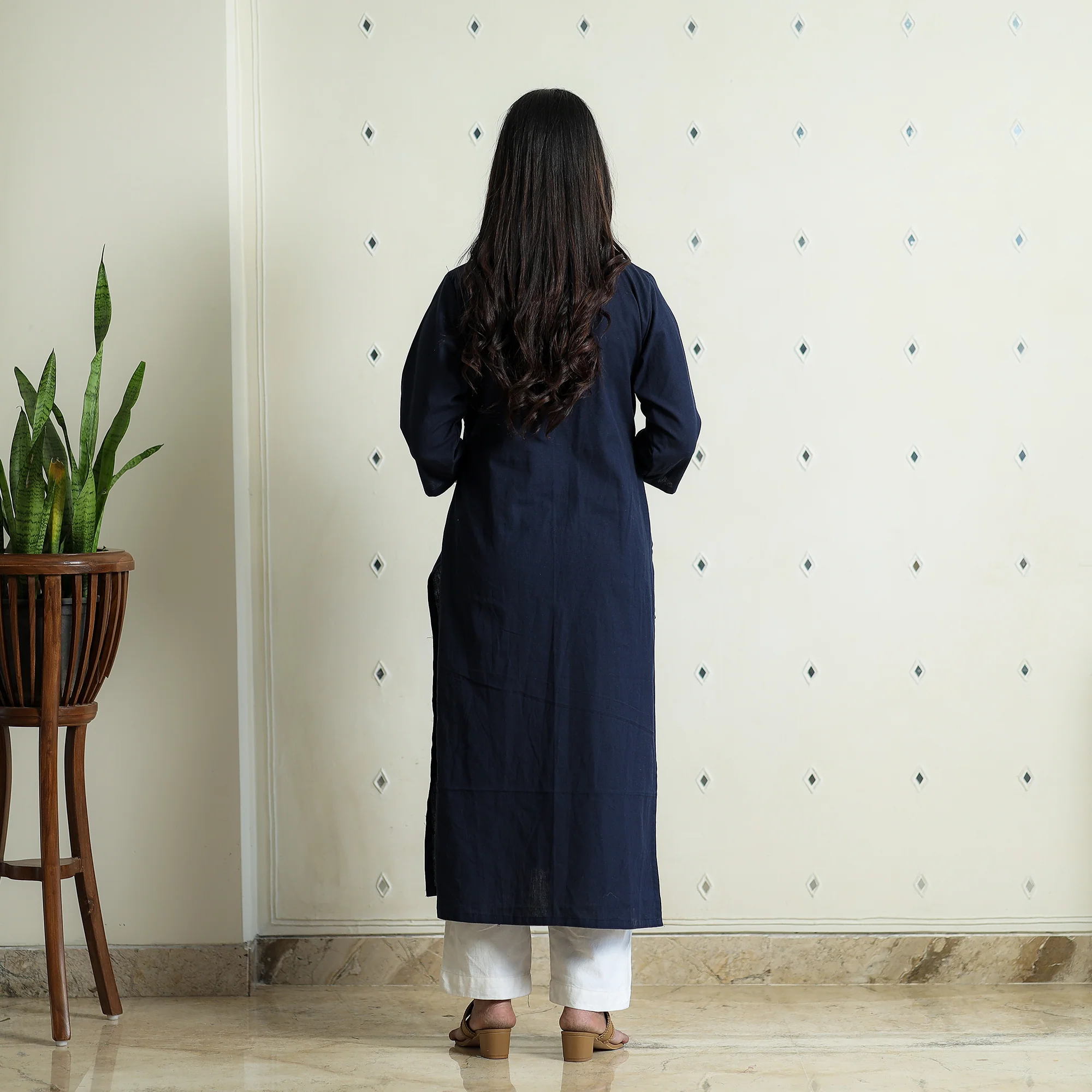 Navy Blue - Plain Flex Cotton Kurta - Image 7