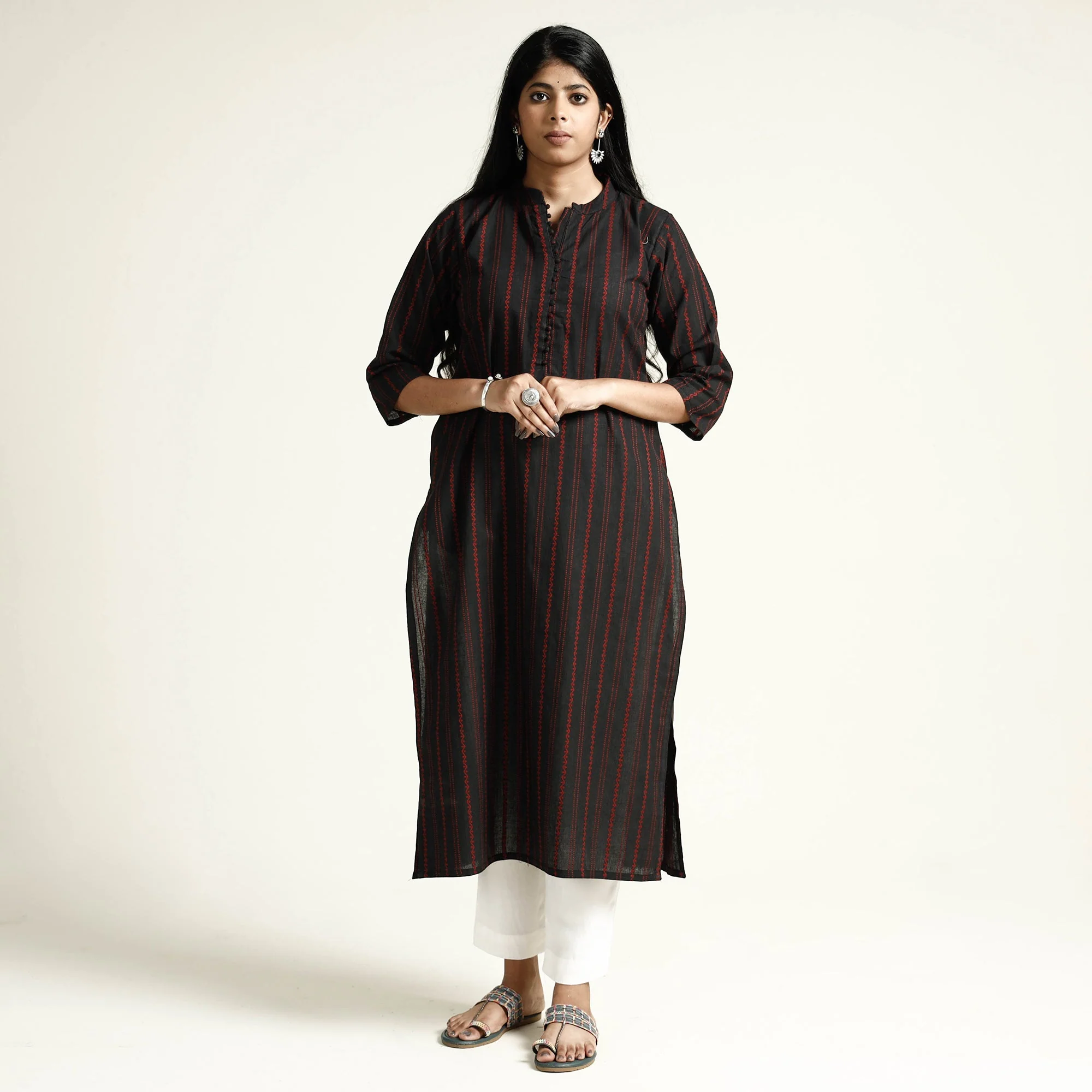 Black - Cotton Straight Jacquard Kurta 12 - Image 2