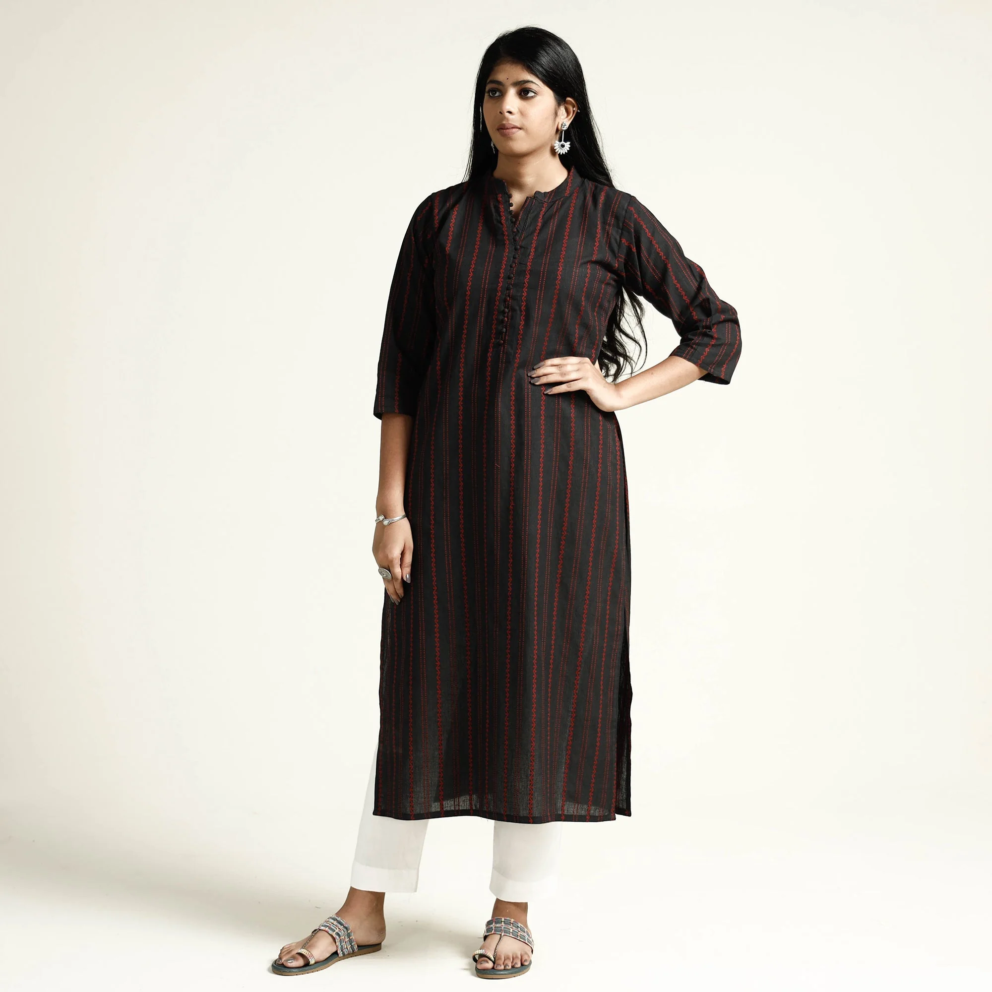 Black - Cotton Straight Jacquard Kurta 12 - Image 3