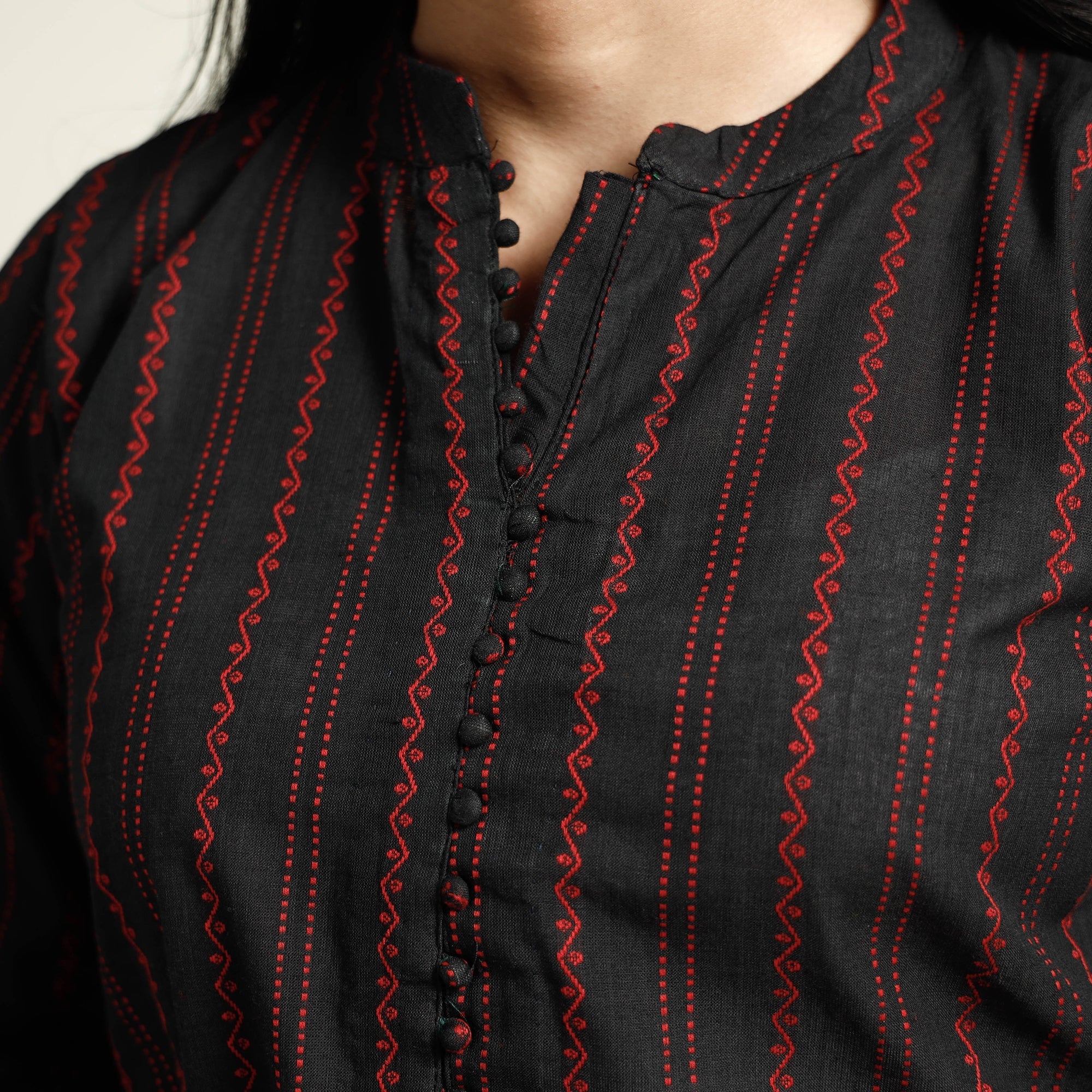 Black - Cotton Straight Jacquard Kurta 12 - Image 4