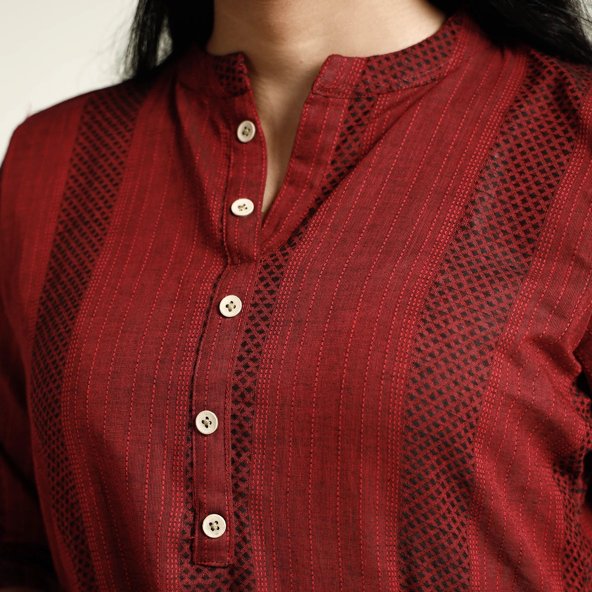 Maroon Jacquard Cotton A-Line Long Kurta - Image 5