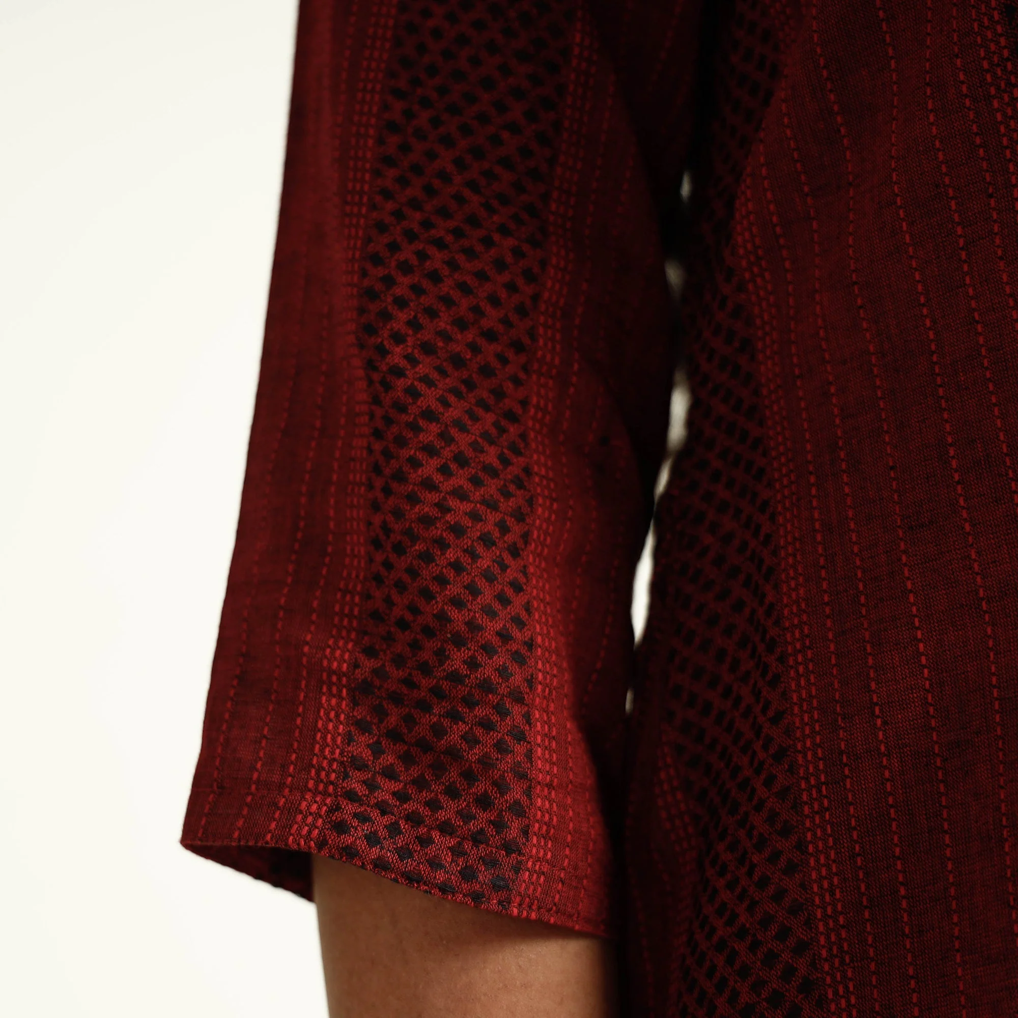 Maroon Jacquard Cotton A-Line Long Kurta - Image 6