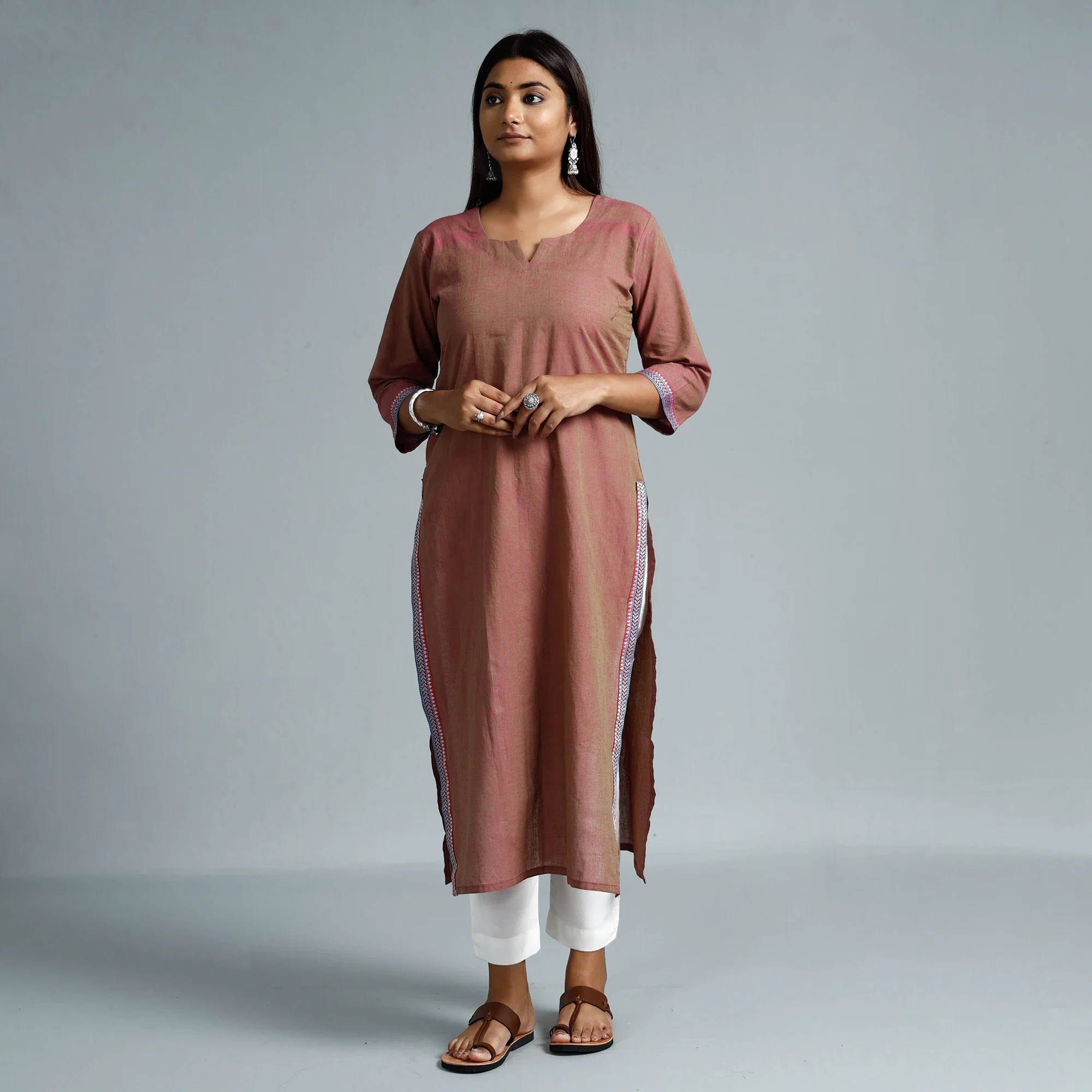 Brown - Dharwad Cotton Long Straight Kurta - Image 2