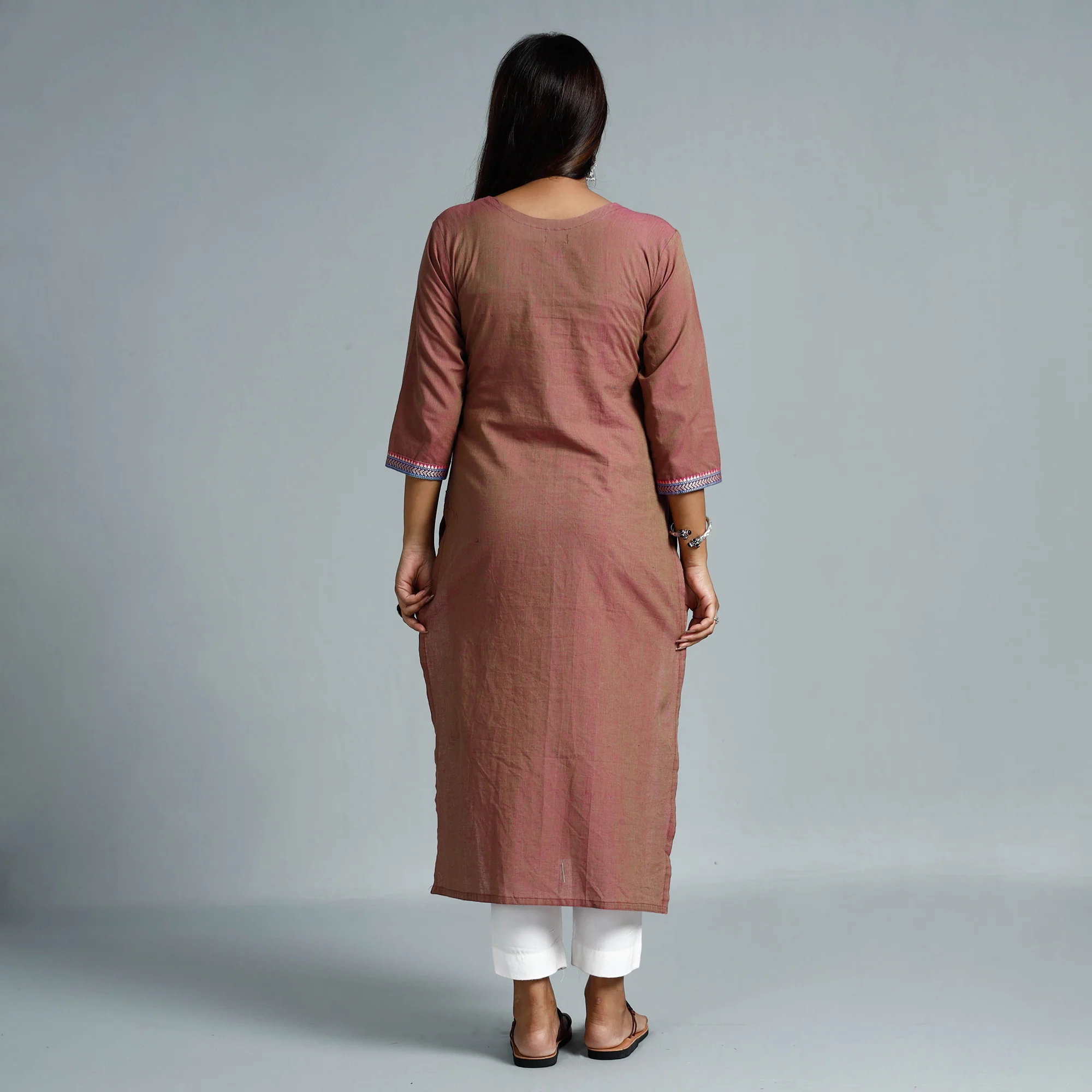 Brown - Dharwad Cotton Long Straight Kurta - Image 6