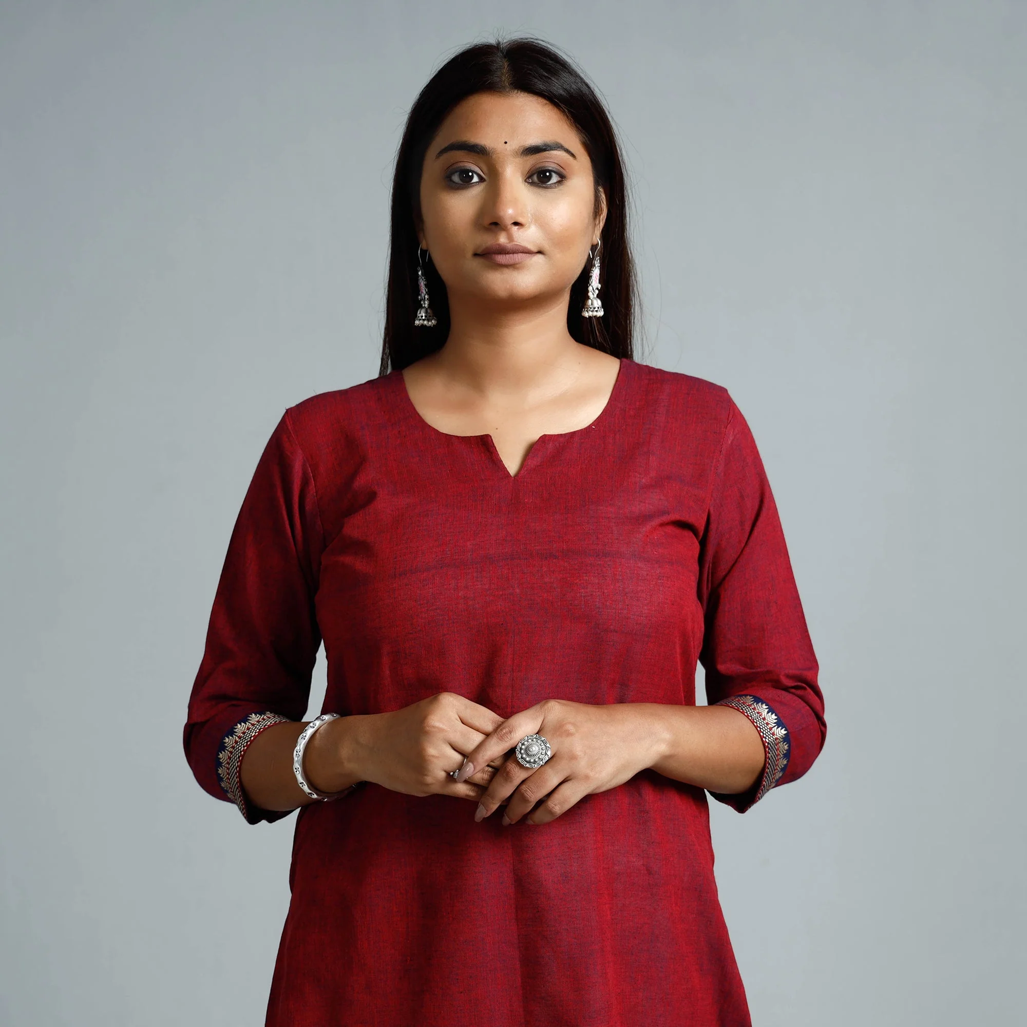 Red & Blue Dharwad Cotton Long Kurta