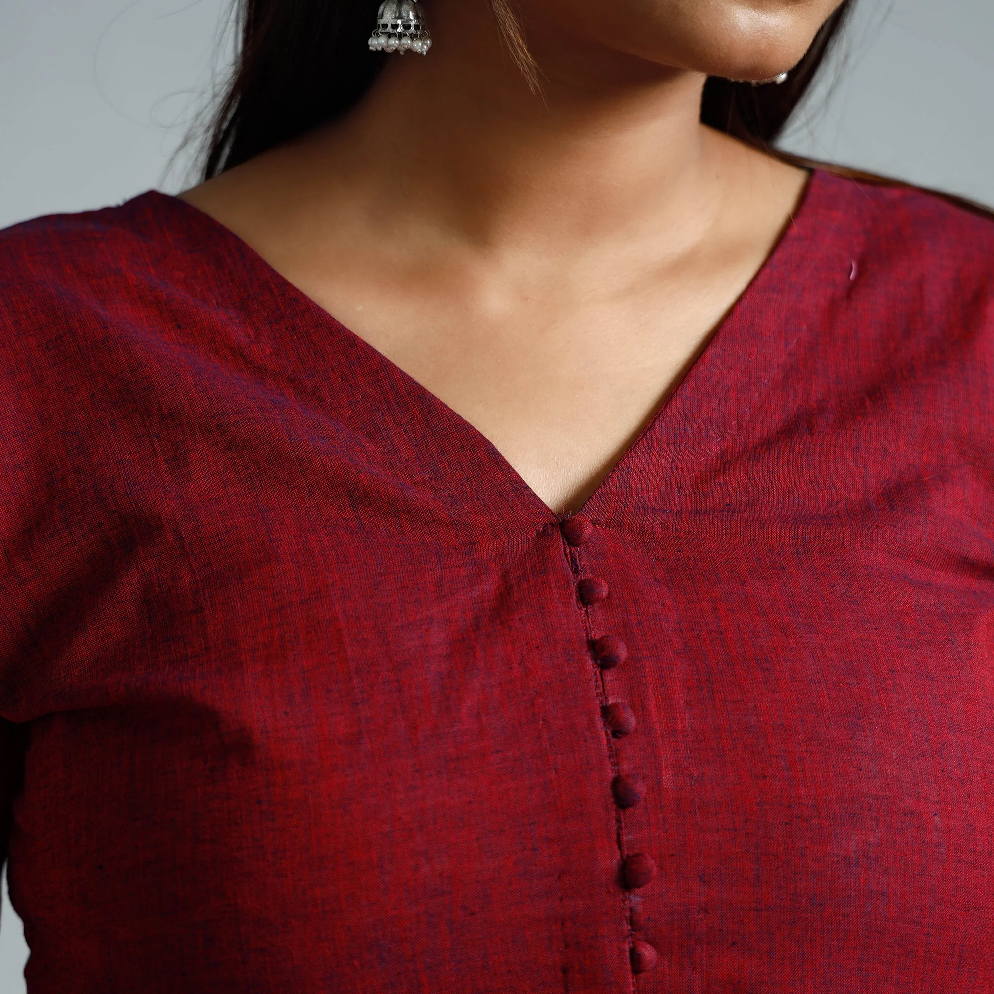 Red - Dharwad Cotton Long Kurta - Image 4