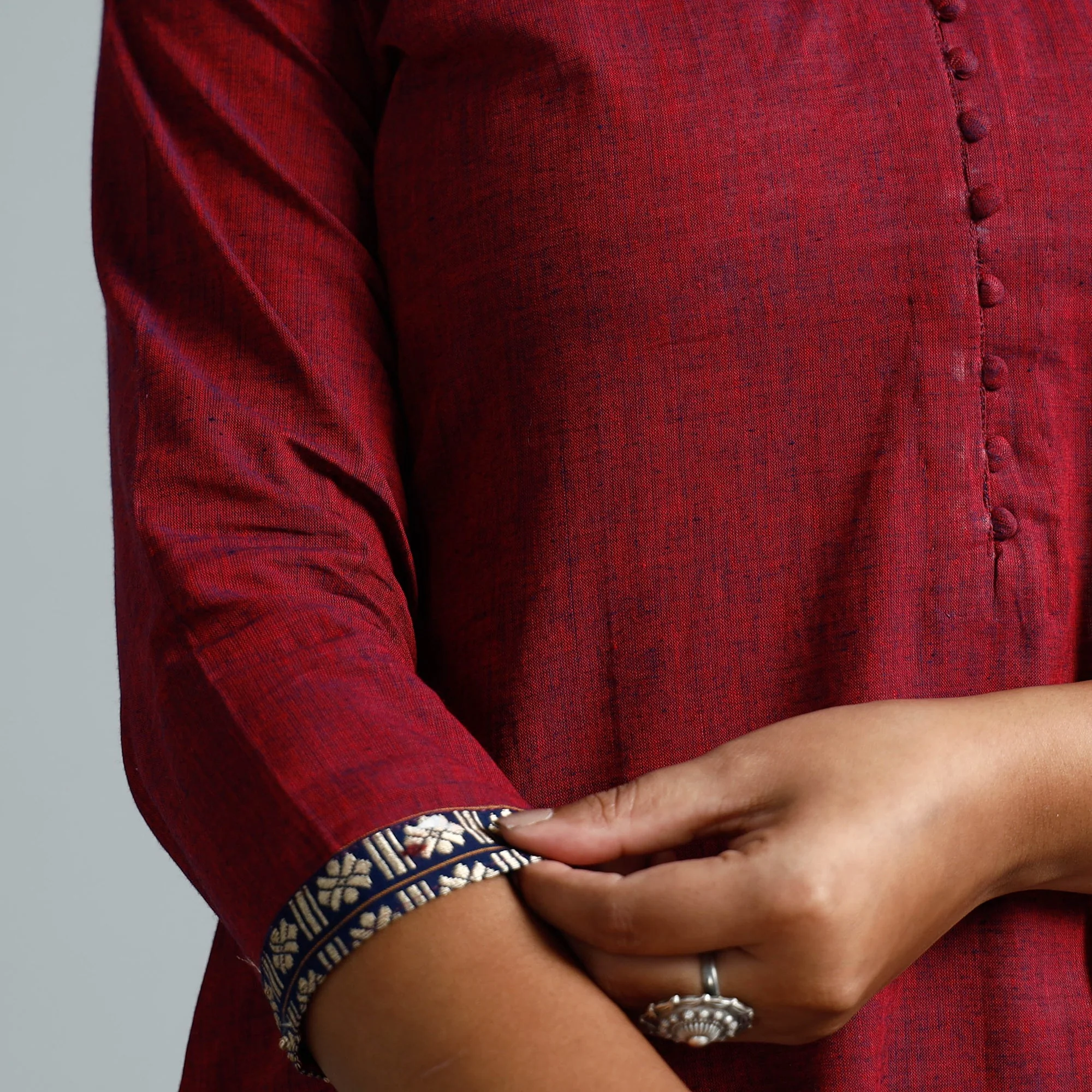 Red - Dharwad Cotton Long Kurta - Image 5