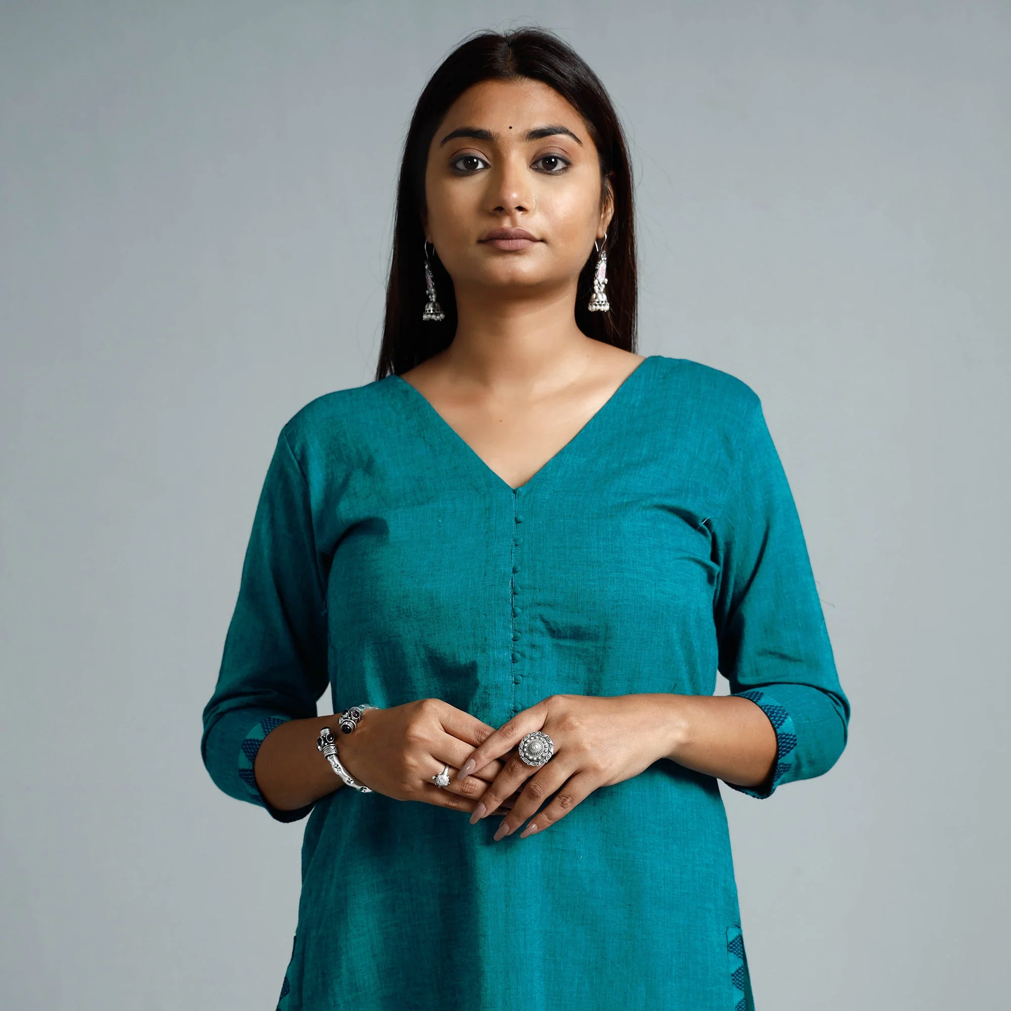 Pine Green Dharwad Cotton Long Kurta