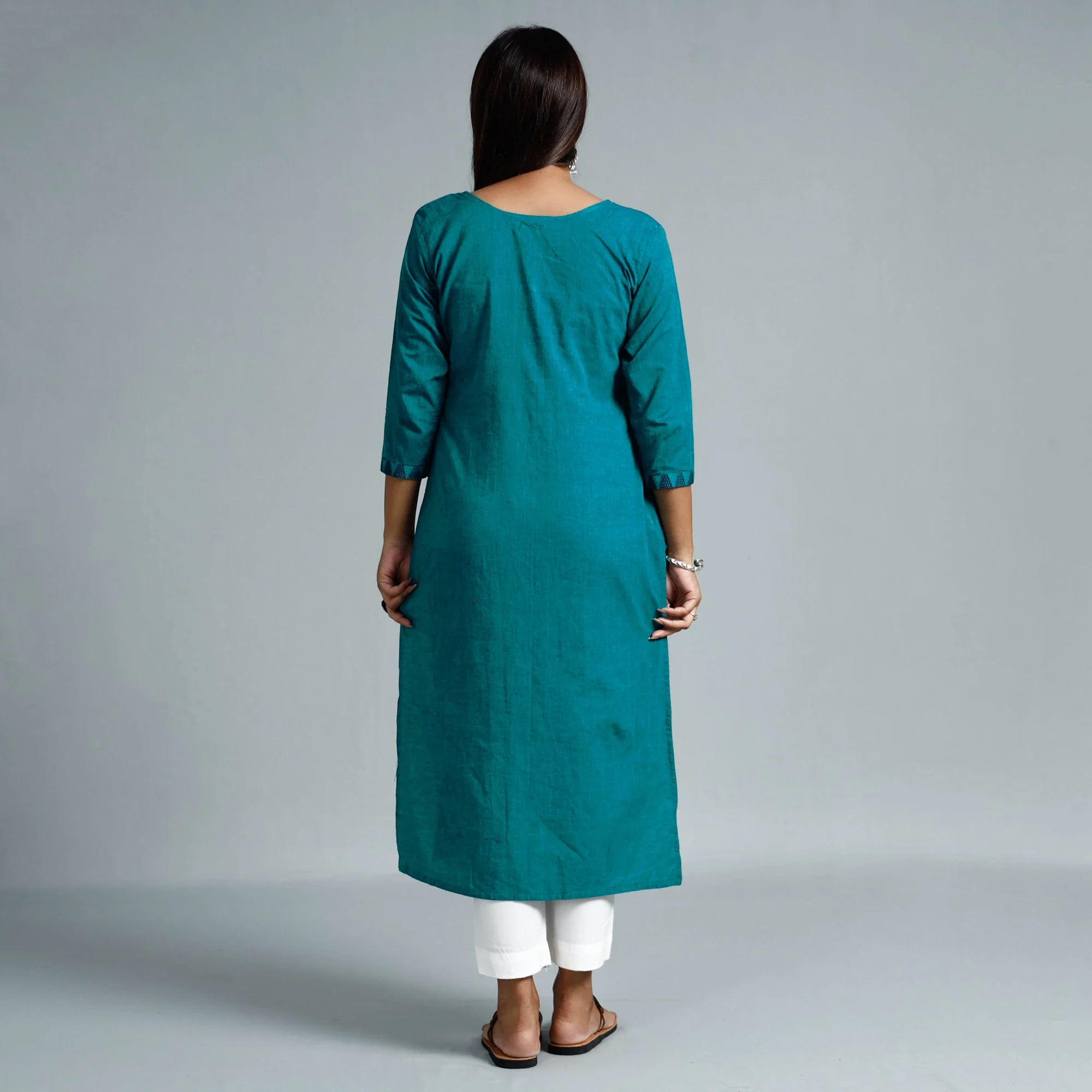 Pine Green Dharwad Cotton Long Kurta - Image 6
