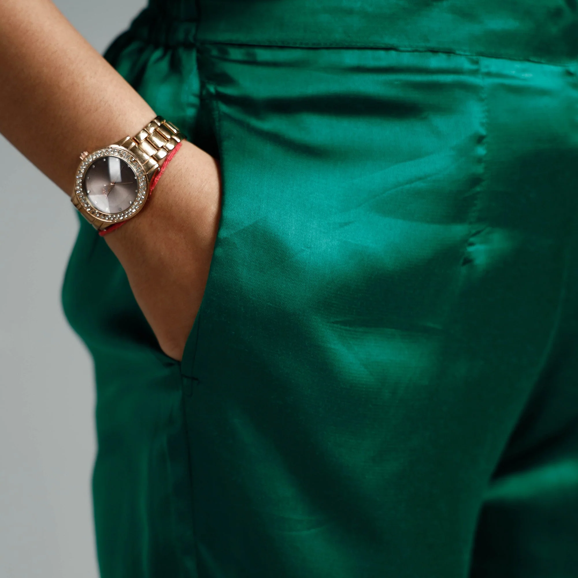 Dark Green Plain Modal Silk Elasticated Pant - Image 3