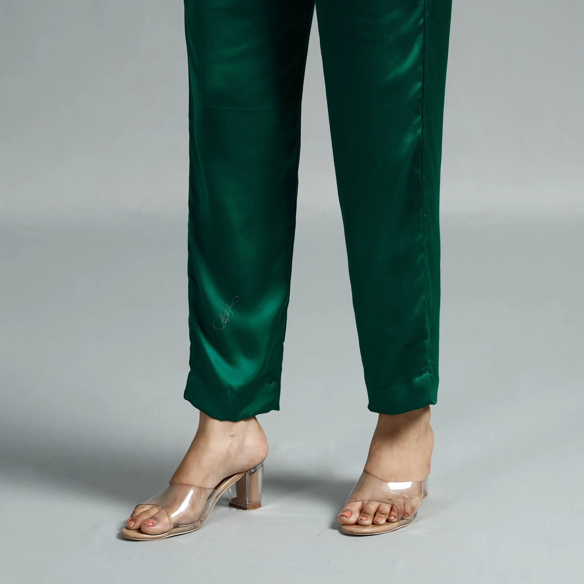 Dark Green Plain Modal Silk Elasticated Pant - Image 4