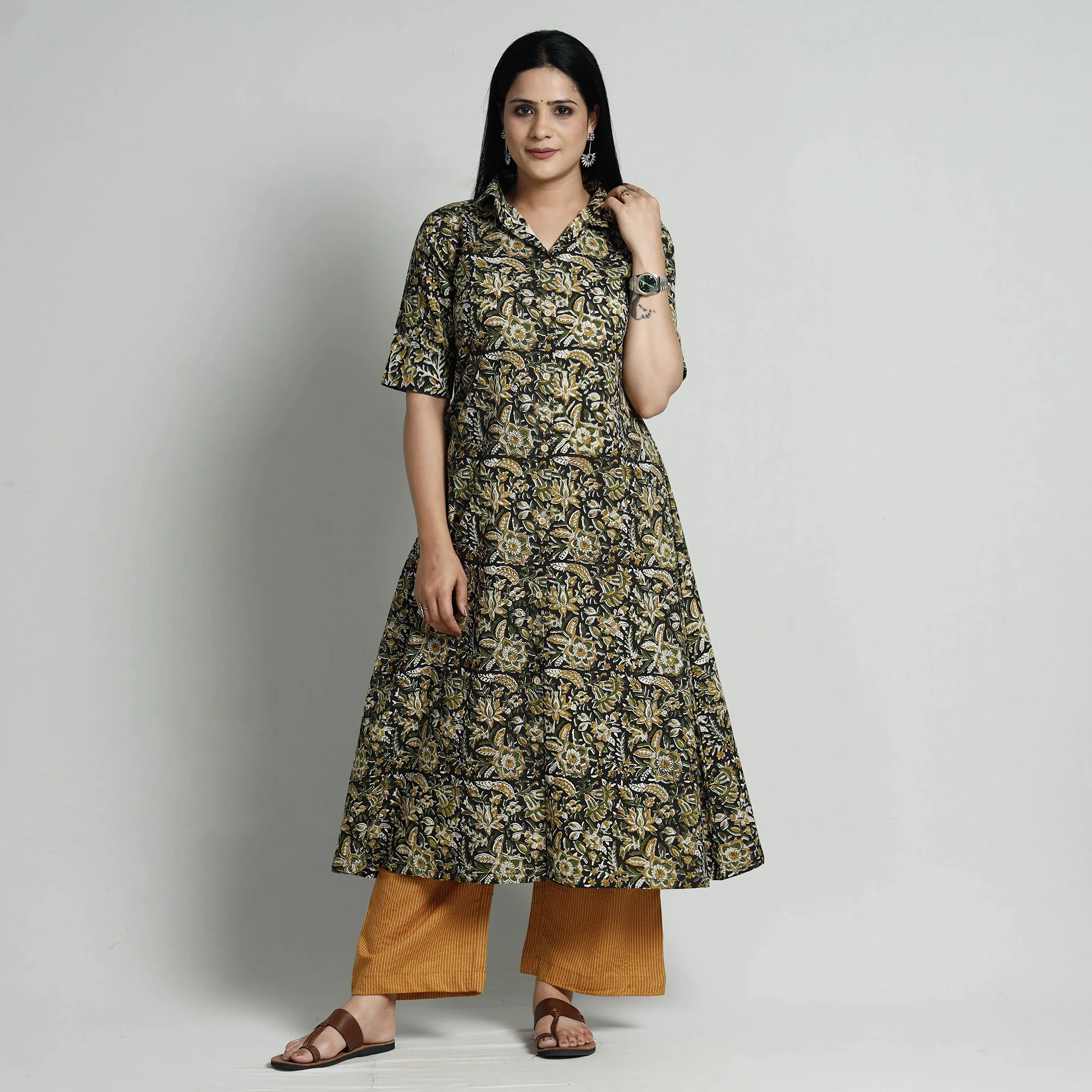 Multicolor - Bagru Block Printed Cotton Kurta with Palazzo Set - Image 3