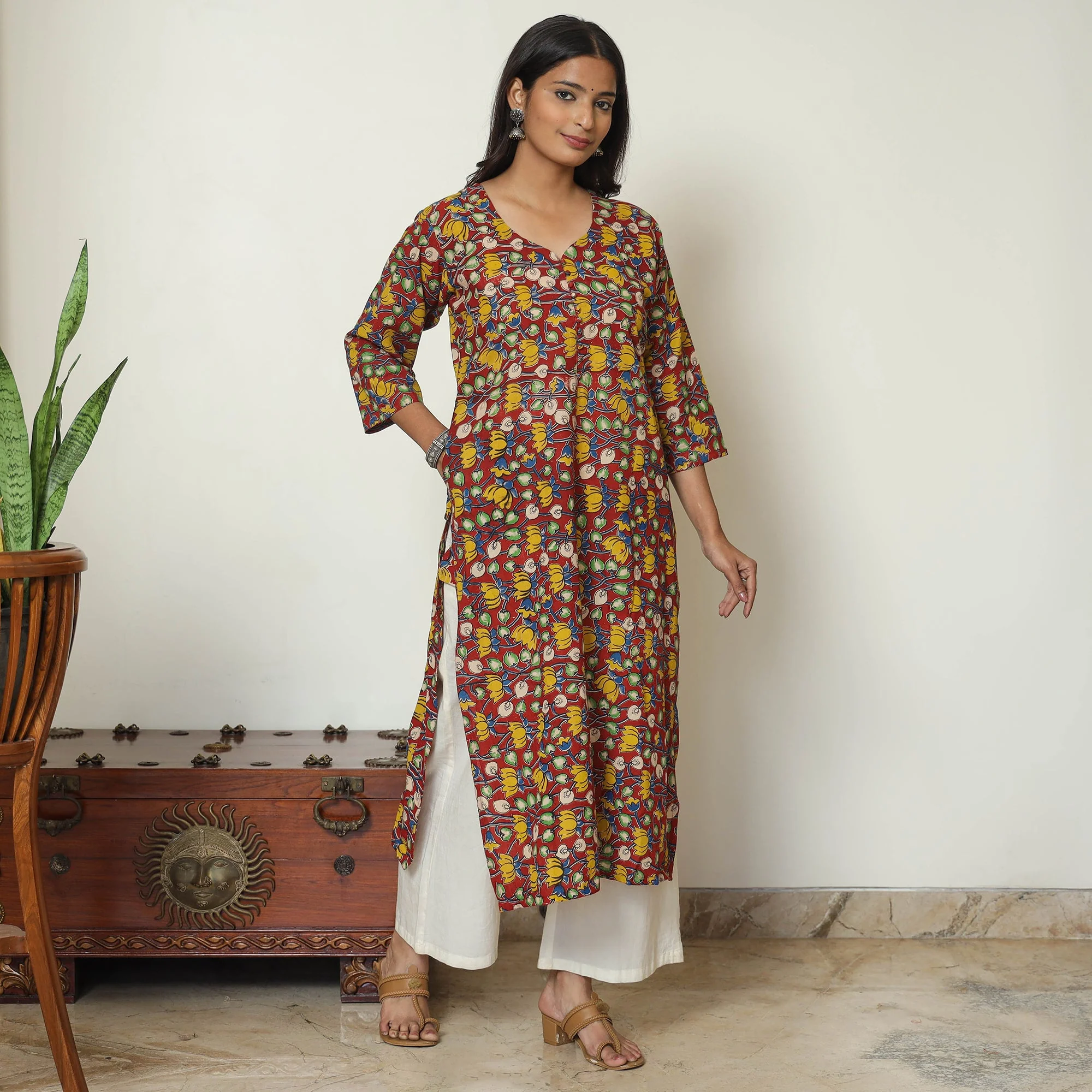 Multicolor - Kalamkari Printed Cotton Straight Kurta 51 - Image 2