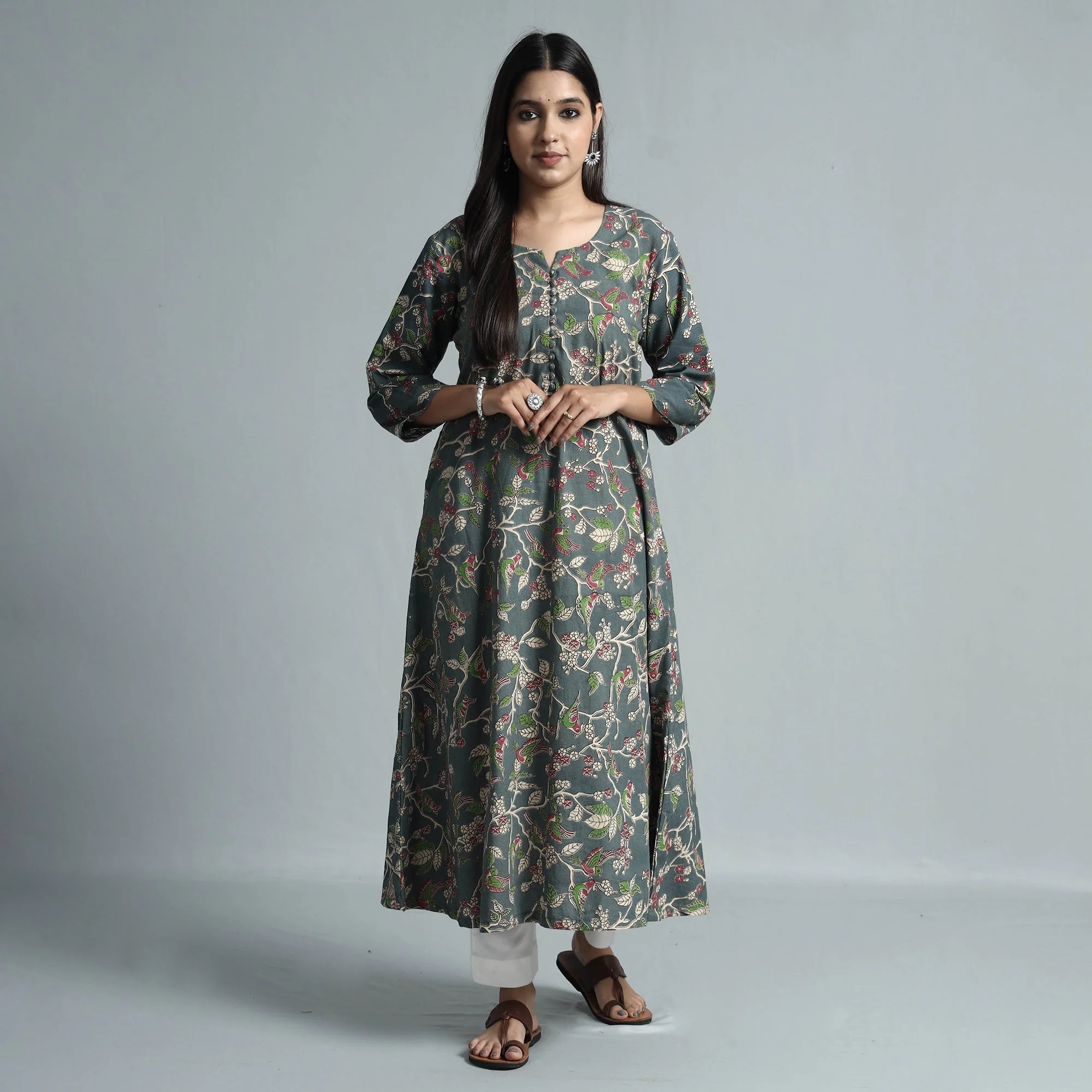Grey - Kalamkari Printed Cotton Kurta - Image 2