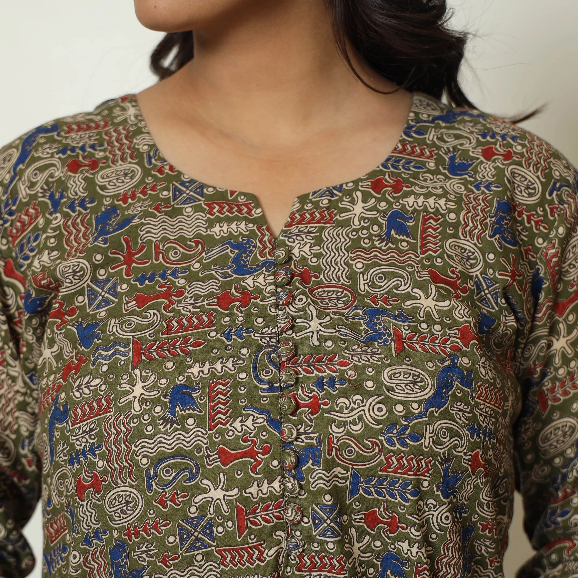 Brown - Kalamkari Printed Cotton A-Line Kurta 49 - Image 4