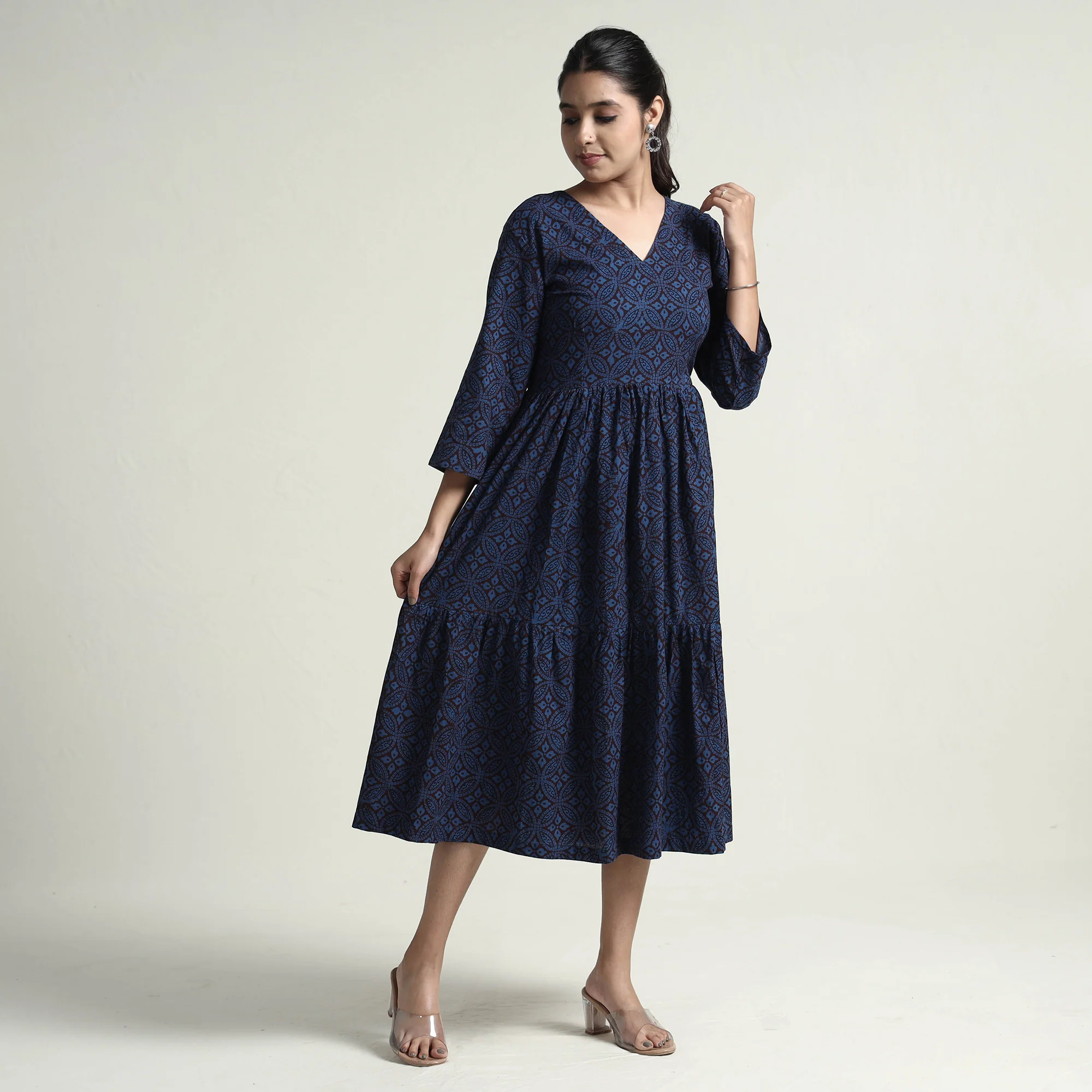 Blue - Bagh Block Printed Cotton Dress - Image 2