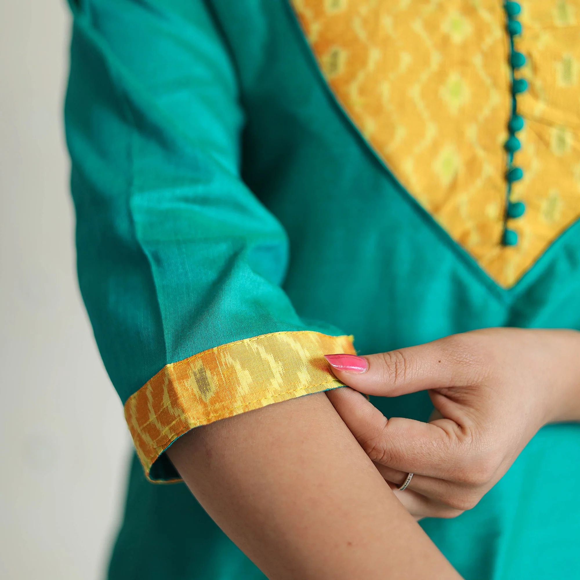 Jade Green - Plain Solid Slub Silk Straight Kurta 05 - Image 6
