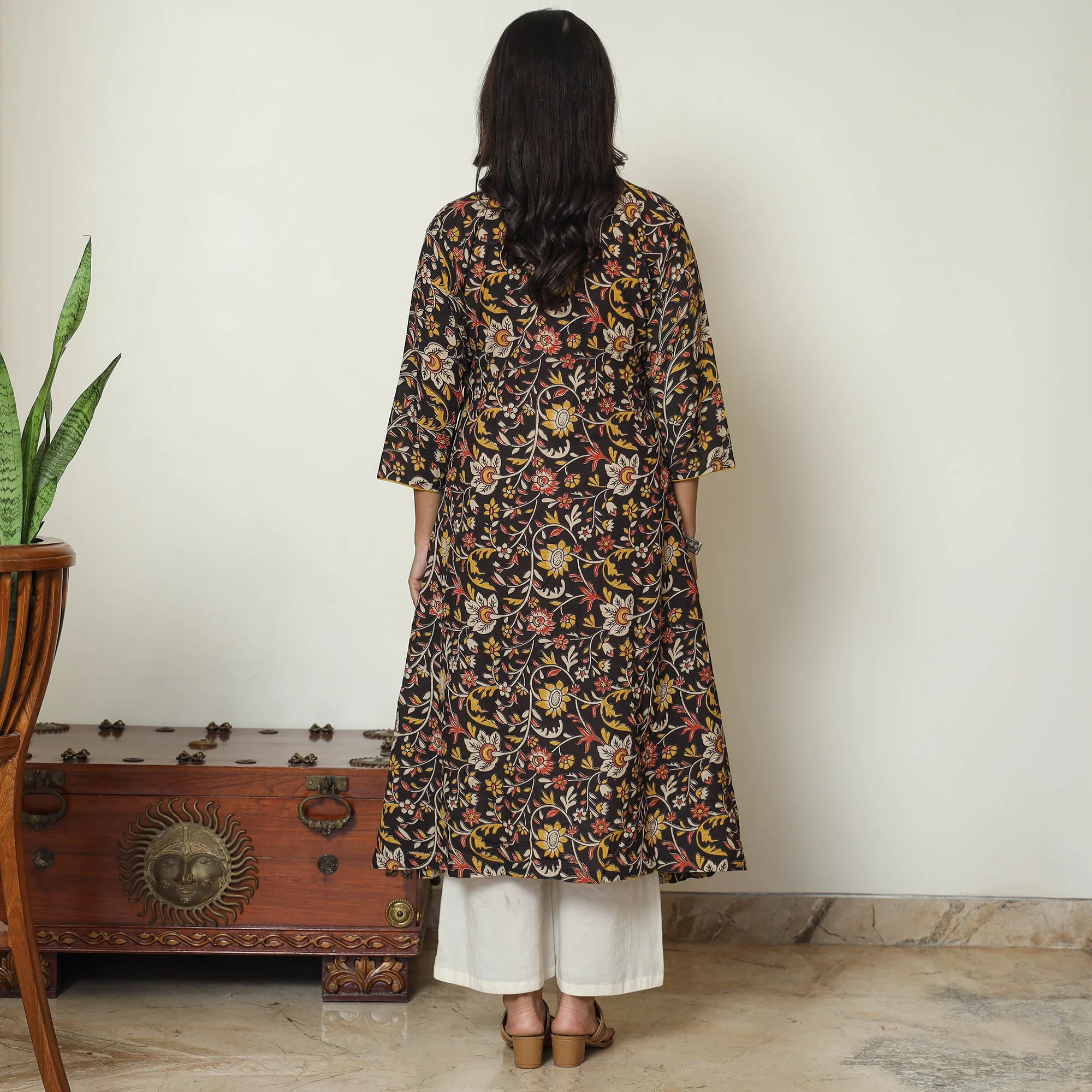 Black - Kalamkari Printed Cotton A-Line Kurta 37 - Image 4