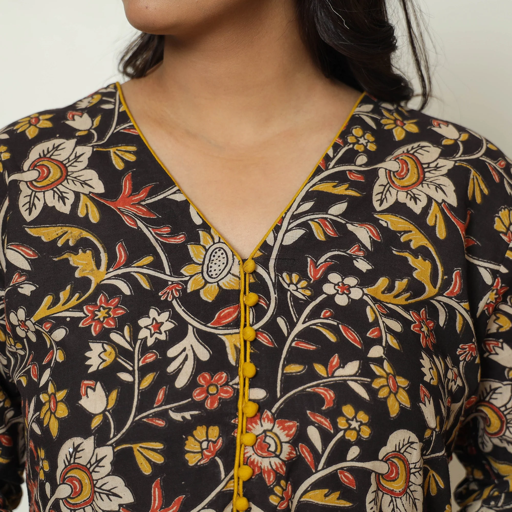 Black - Kalamkari Printed Cotton A-Line Kurta 37 - Image 6