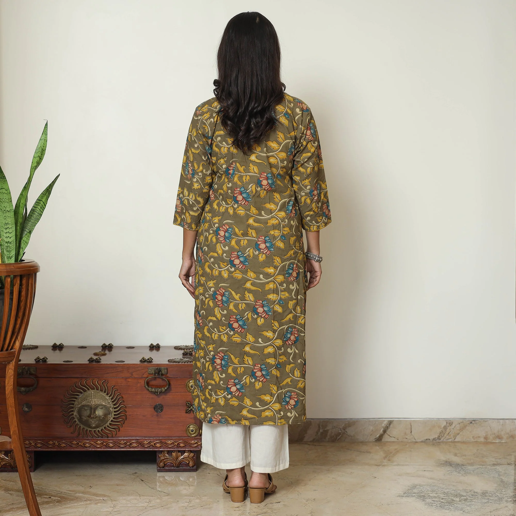 Brown - Kalamkari Printed Cotton Straight Kurta 21 - Image 3