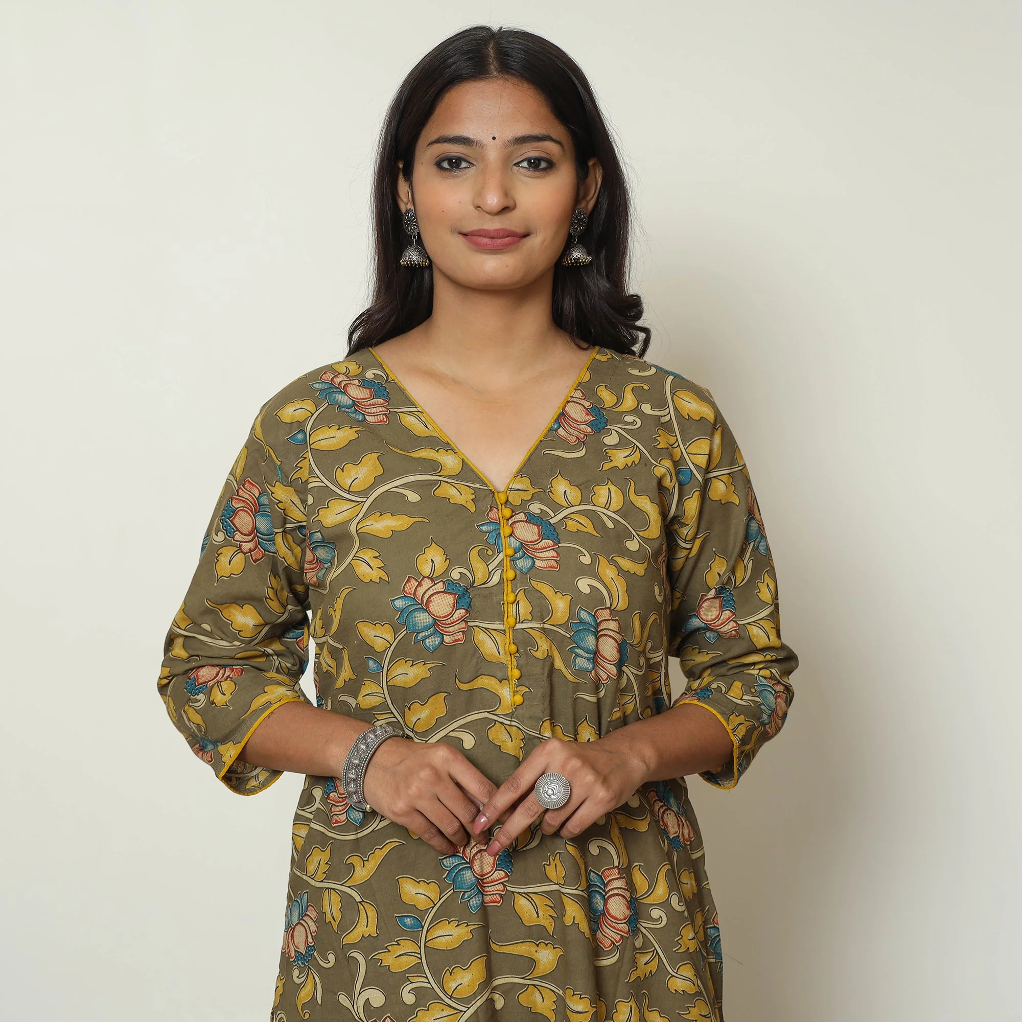 Brown - Kalamkari Printed Cotton Straight Kurta 21 - Image 4