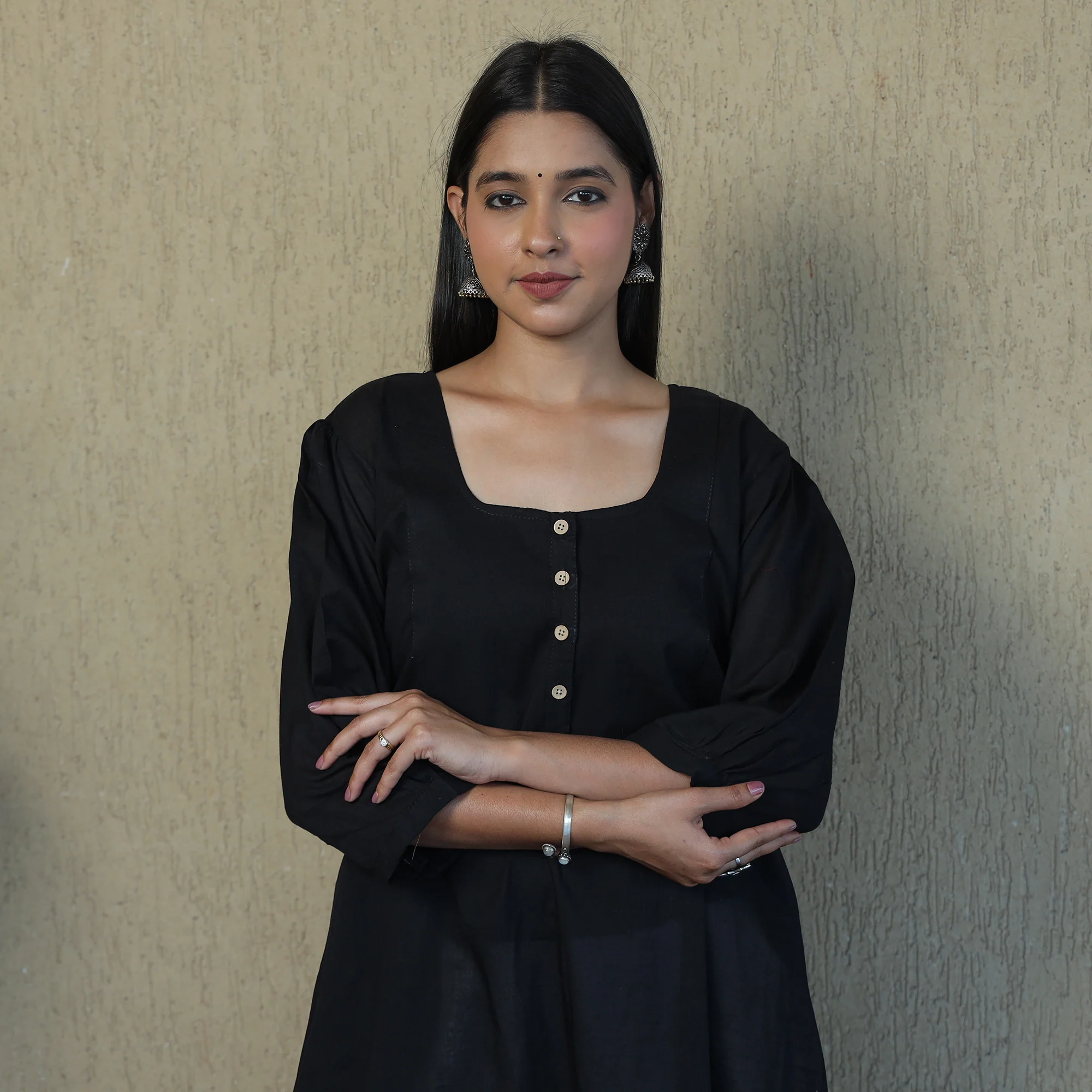 Black - Mulmalai Cotton Plain Dyed A-Line Kurta 34 - Image 3