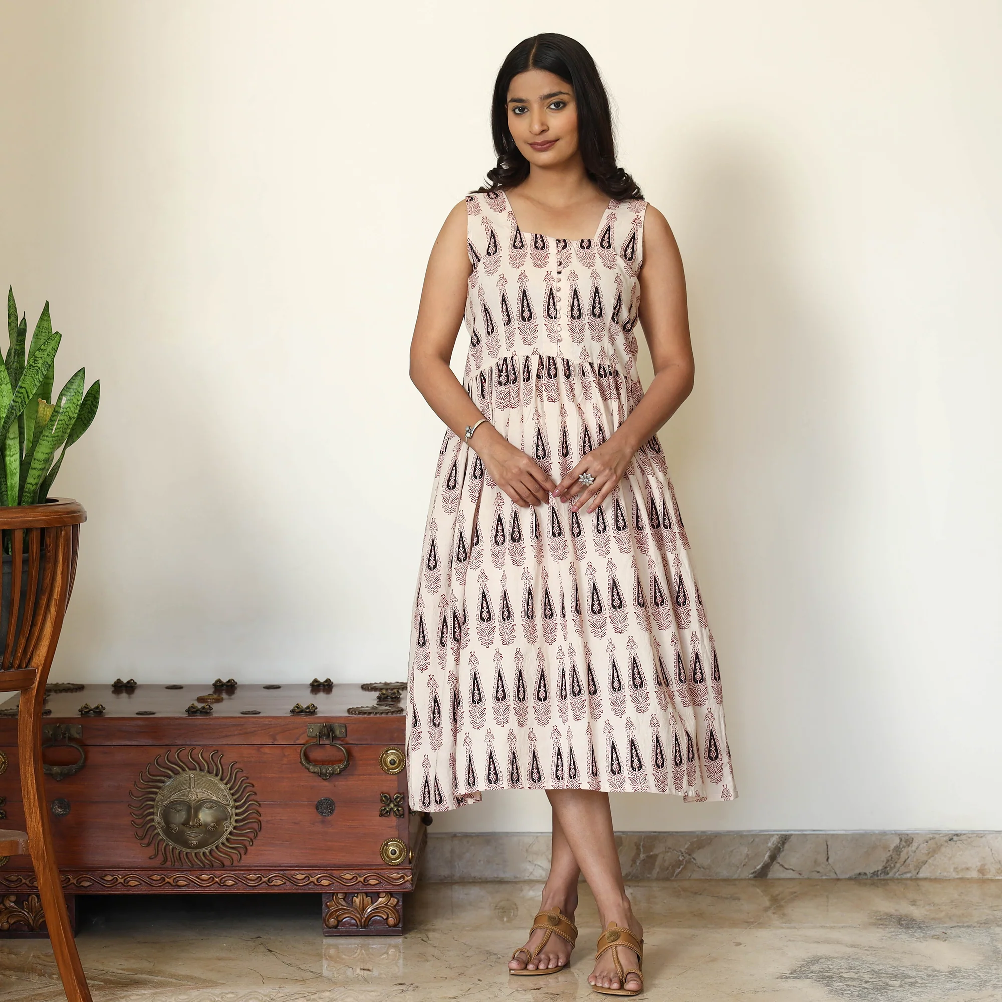 White - Bagh Hand Block Printed Cotton Dress - Image 2