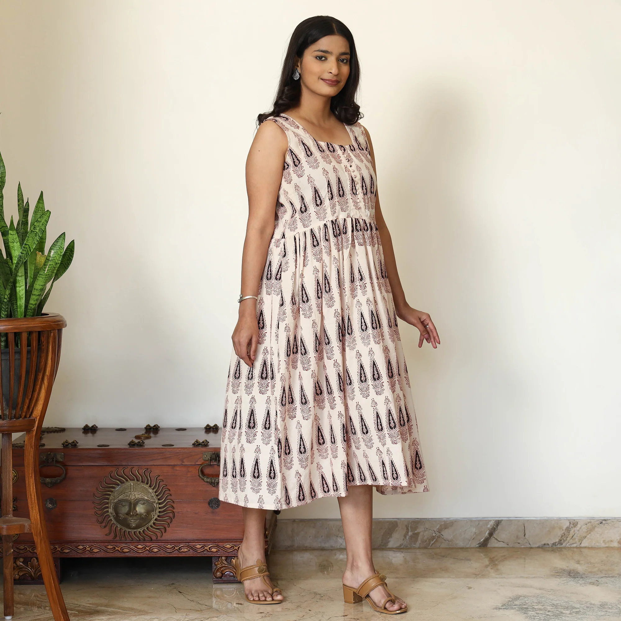 White - Bagh Hand Block Printed Cotton Dress - Image 3
