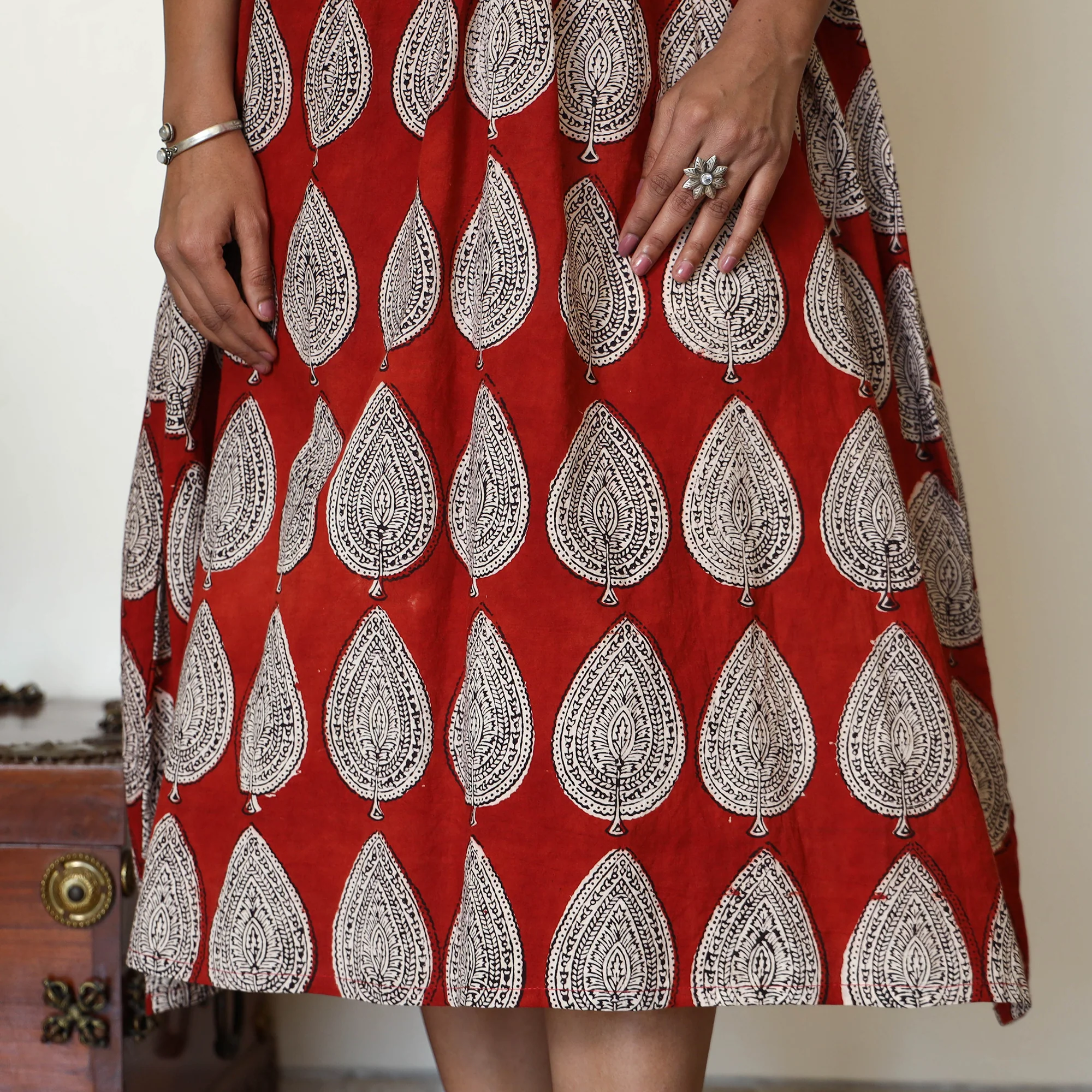 Red - Bagh Hand Block Printed Cotton Dress - Image 5