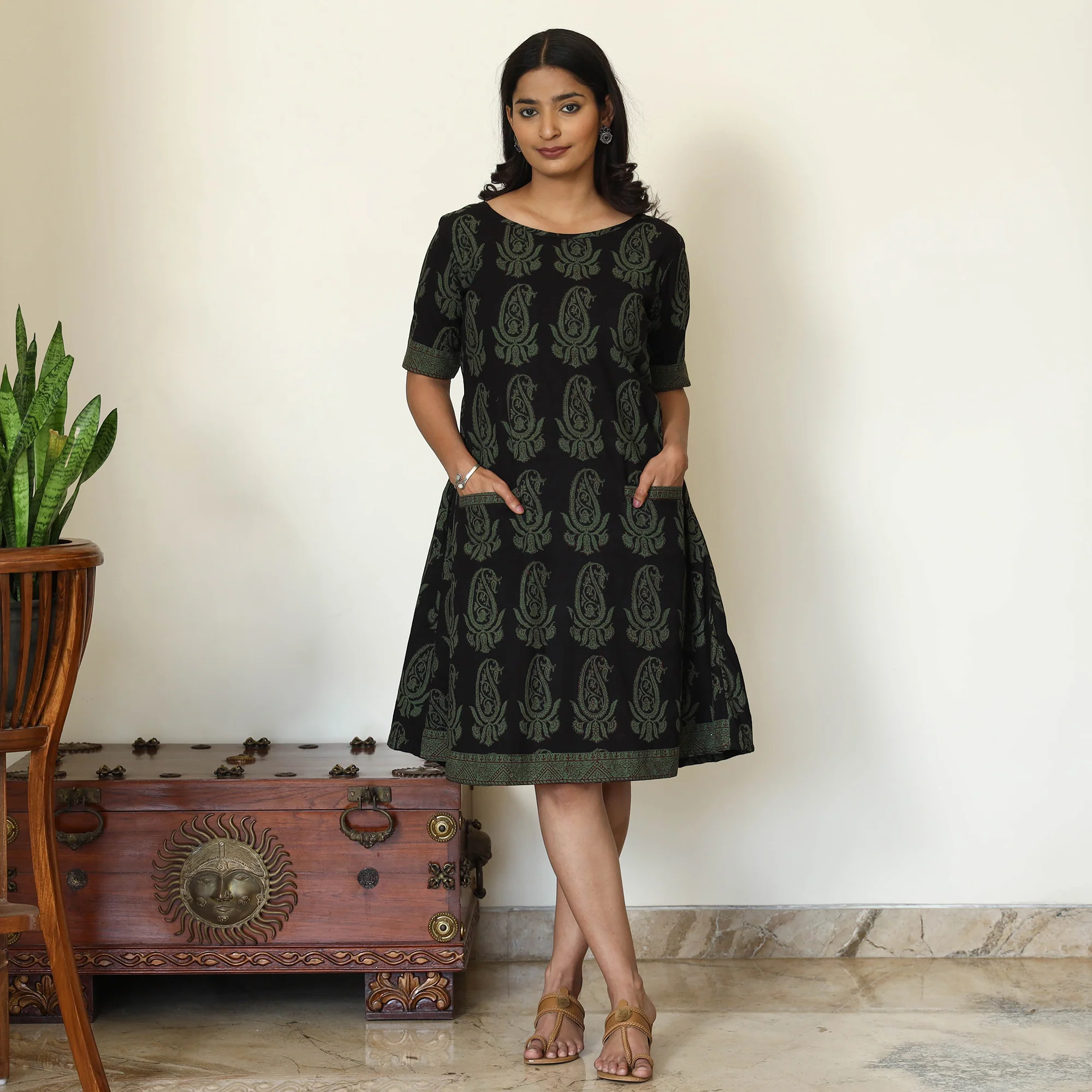 Black - Bagh Hand Block Printed Cotton Dress - Image 2
