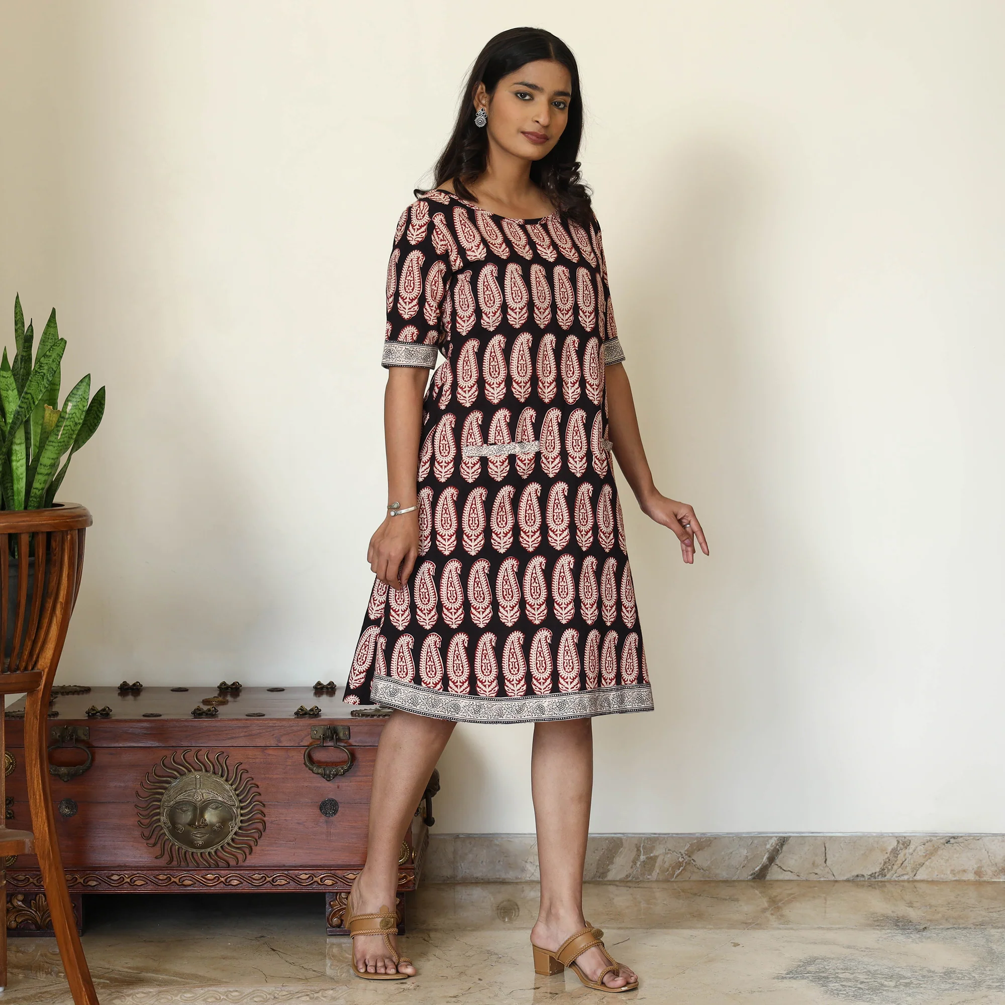 Black - Bagh Hand Block Printed Cotton Dress - Image 4